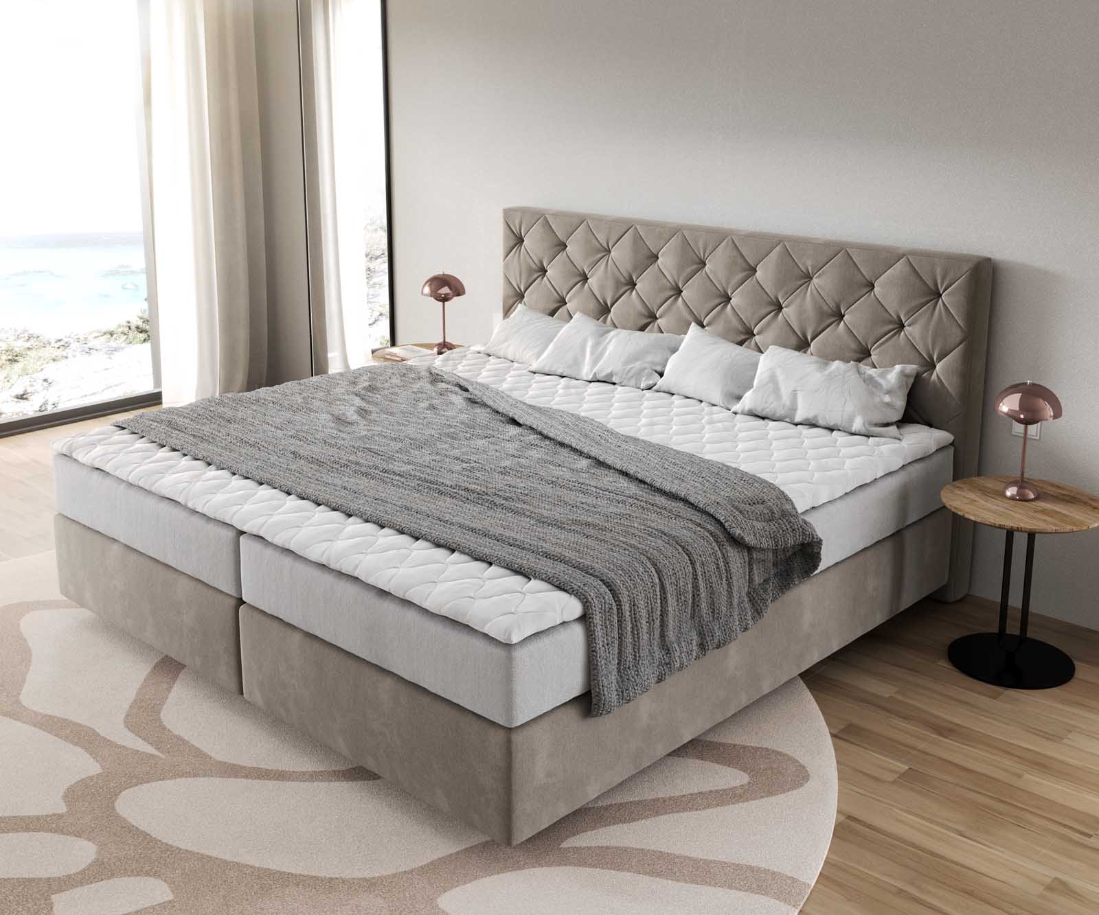 Легло Боксспринг Микрофибър Бежов 200x200 cm с Покет с-ма и Мемори Топер Dream-Great 3