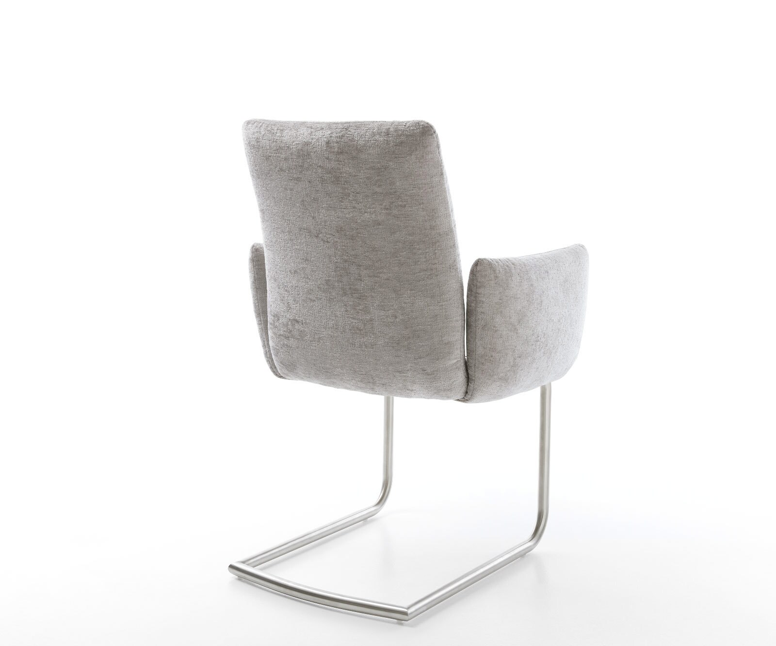 Люлеещ стол с подлакътници Шенил Сребристо сив Конзолен крак кръгъл Неръждаема стомана Покет пружина Jova-Flex 5