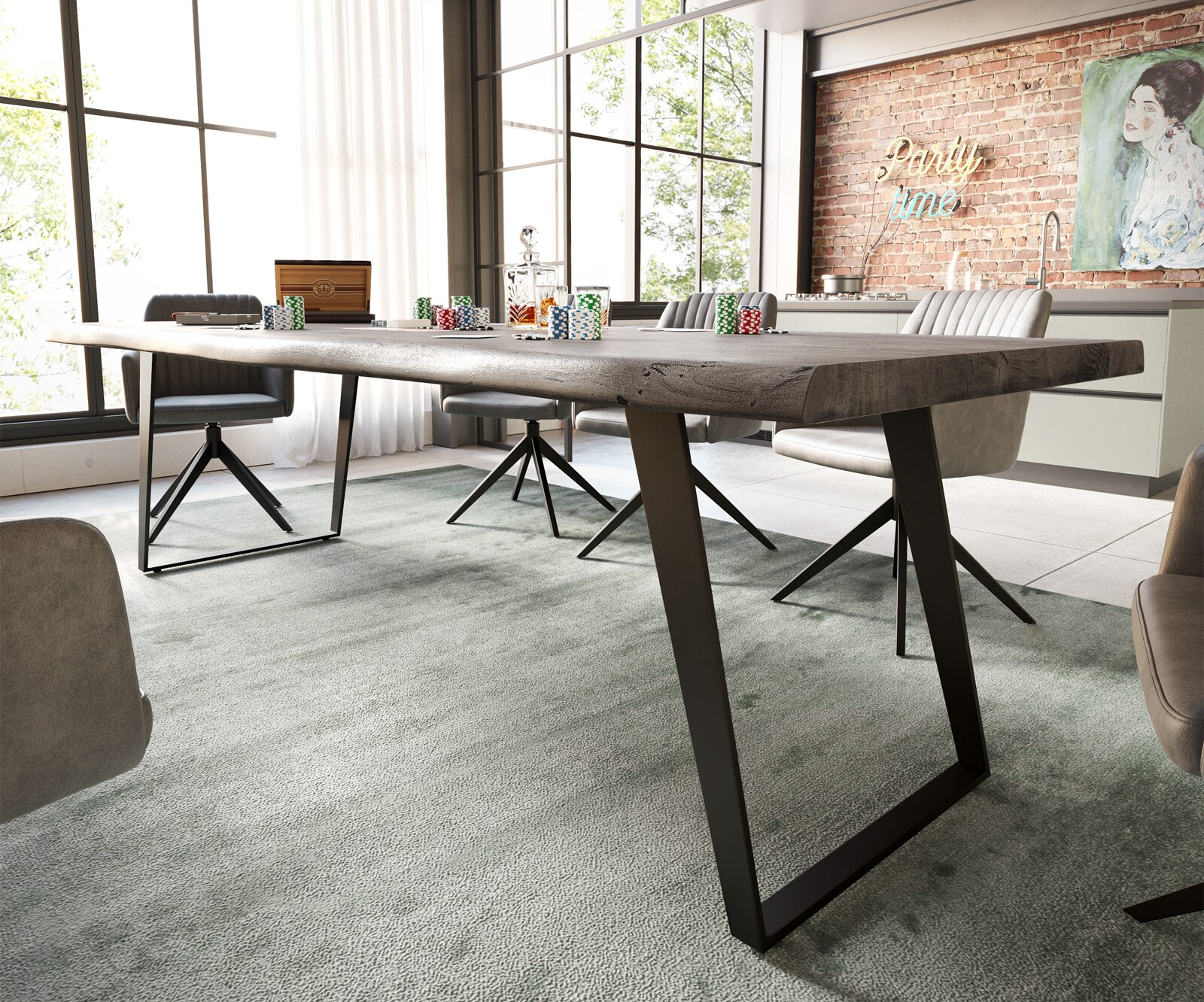 Трапезна маса Edge 260x100 XL от акация, платинен метал, наклонена, черна, с естествени ръбове 3