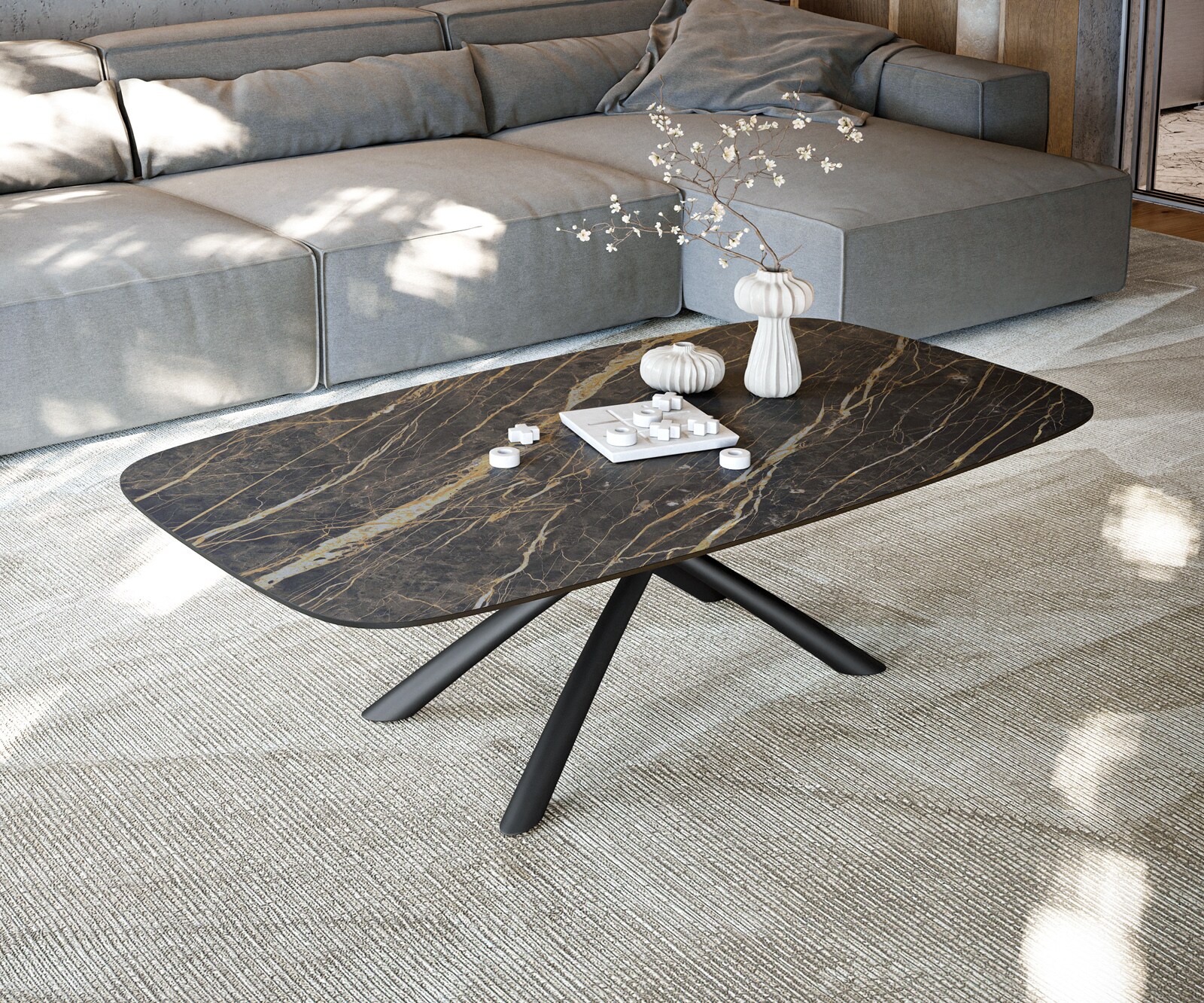 Масичка за кафе Edge Boot 140x80 cm Ceramic Laminam® Noir Desir Brown Sarity Metal Black 2