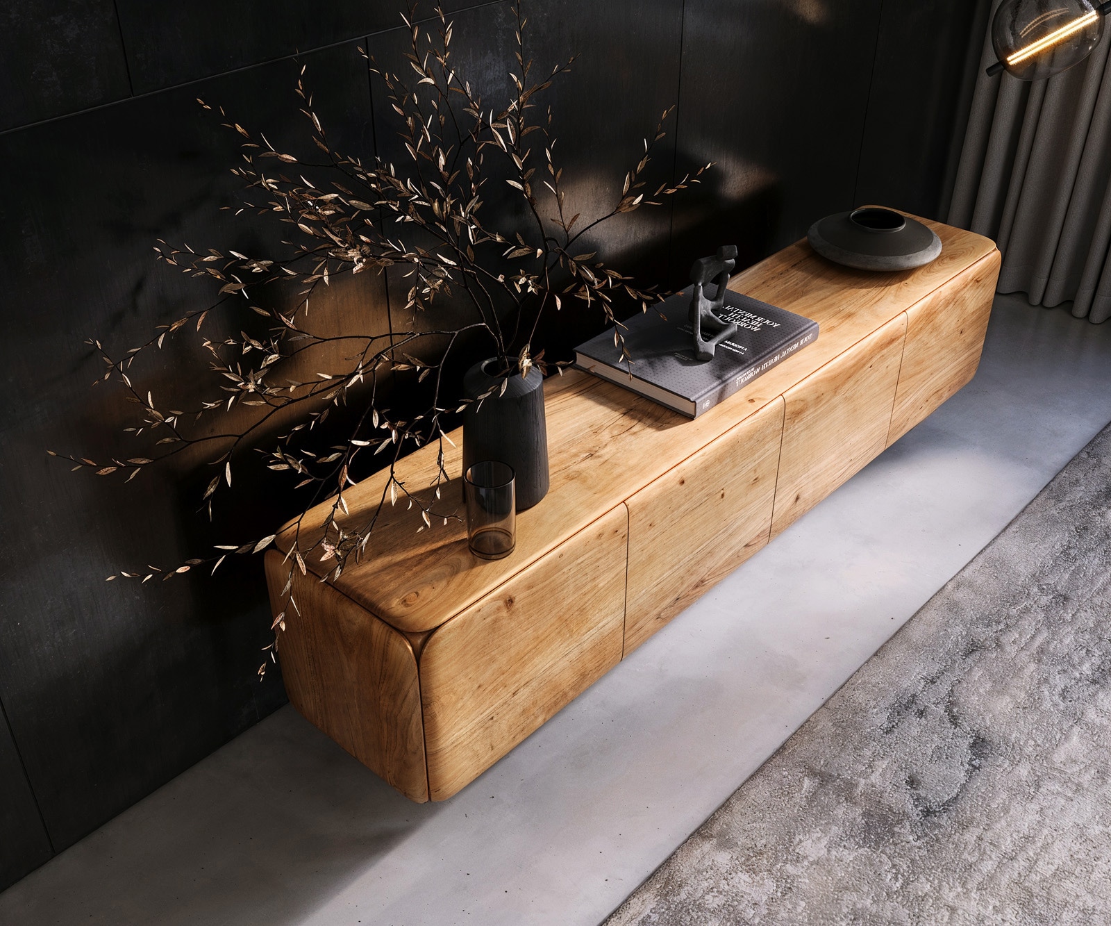 ТВ шкаф Shavani 200 cm акация естествена 4 врати плаващи 4