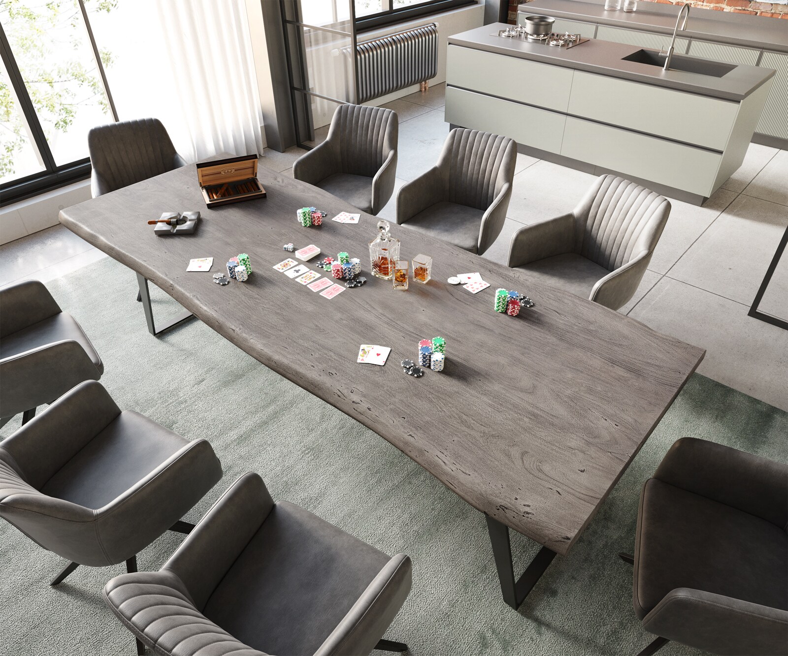 Маса 260x100 XL Акация Платинен цвят Метал под ъгъл Черен Edge 1