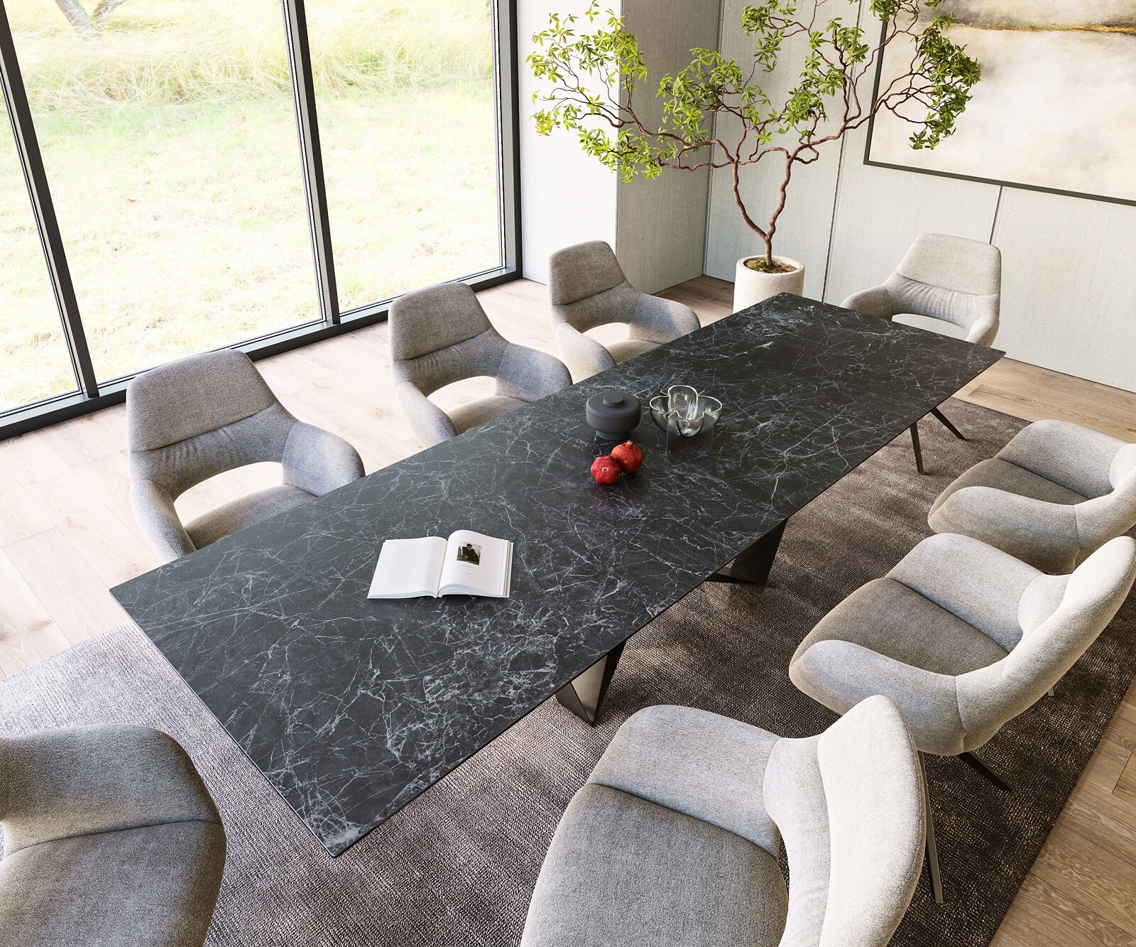 Маса 300x100cm Keramik Laminam®Nero Greco Антрацит среден крак плоска стомана Черен Edge 3