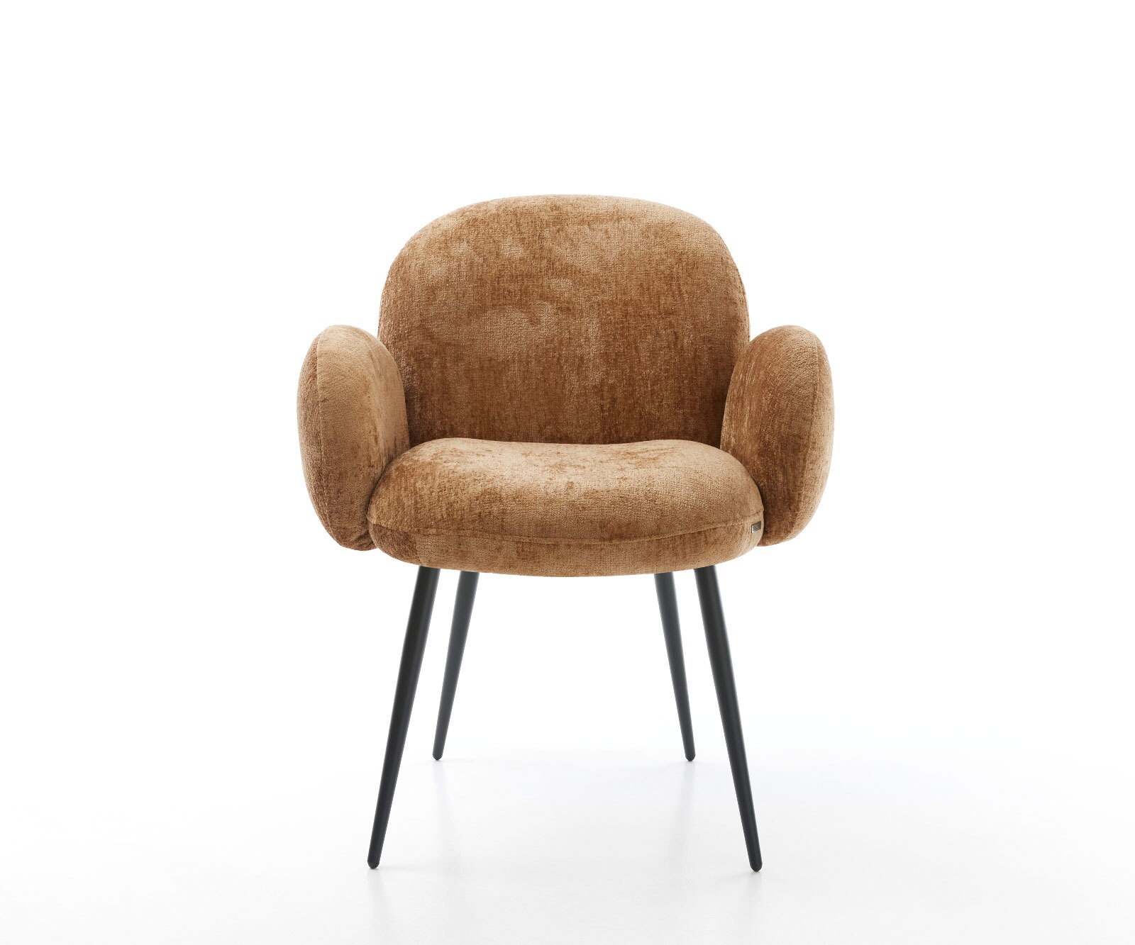 Трапезен стол с подлакътници Шенил Ръжда 4 крака конични Черен Покет пружина Nube-Flex 2