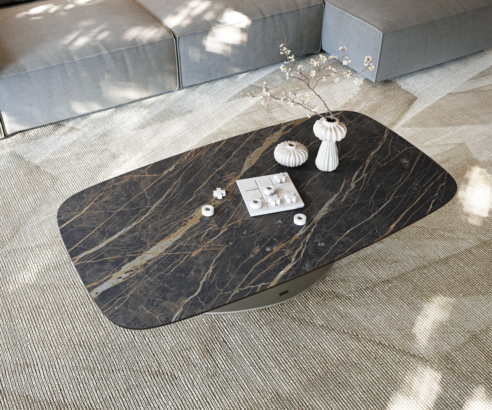 Масичка за кафе Edge Boot 140x80 cm Керамика Laminam® Noir Desir Brown Vibany Покритие с метален ефект Titanium 6