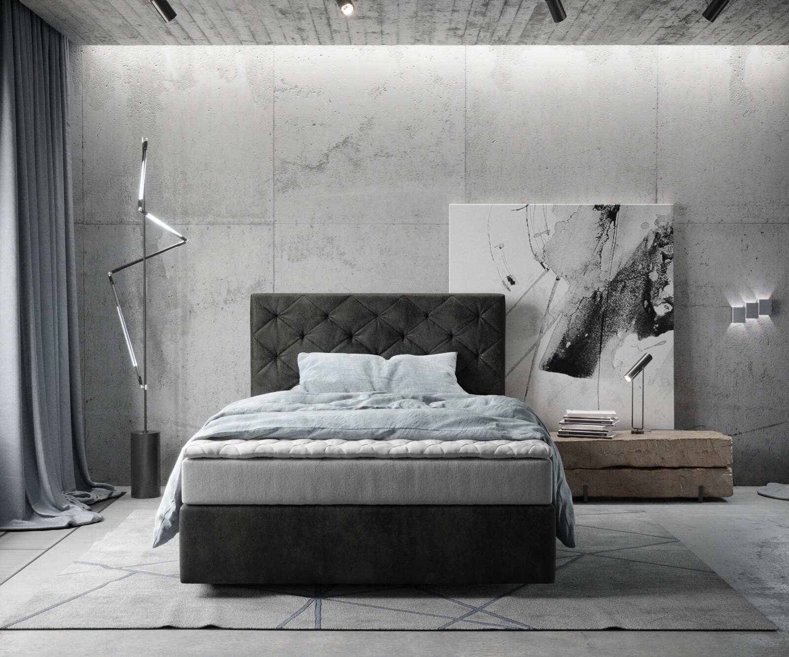 Легло Боксспринг 120x200 cm Микрофибър Антрацит Винтидж с Матрак и Топер Dream-Great 1