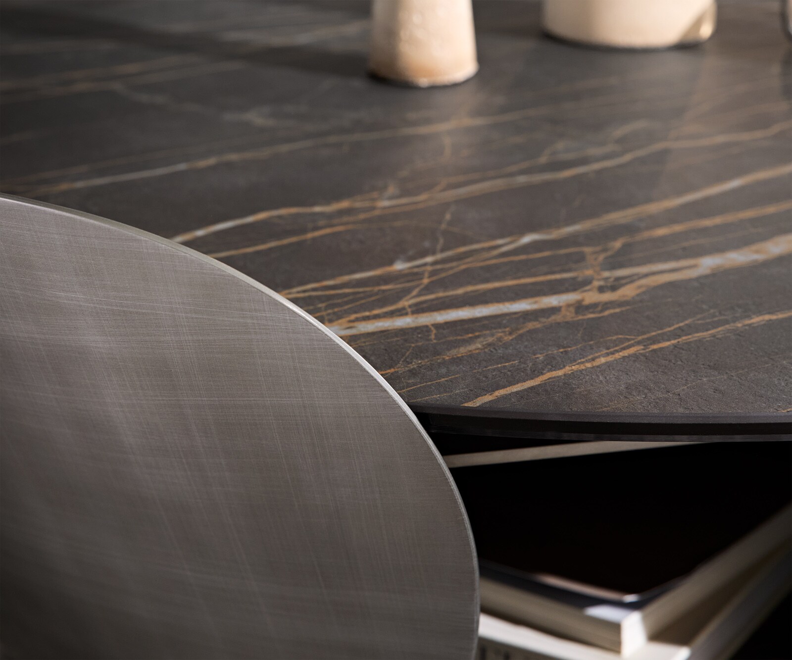 Холна маса Skafi 100x40 см, Керамика Laminam® Noir Desir Brown, металическо сребристо 2