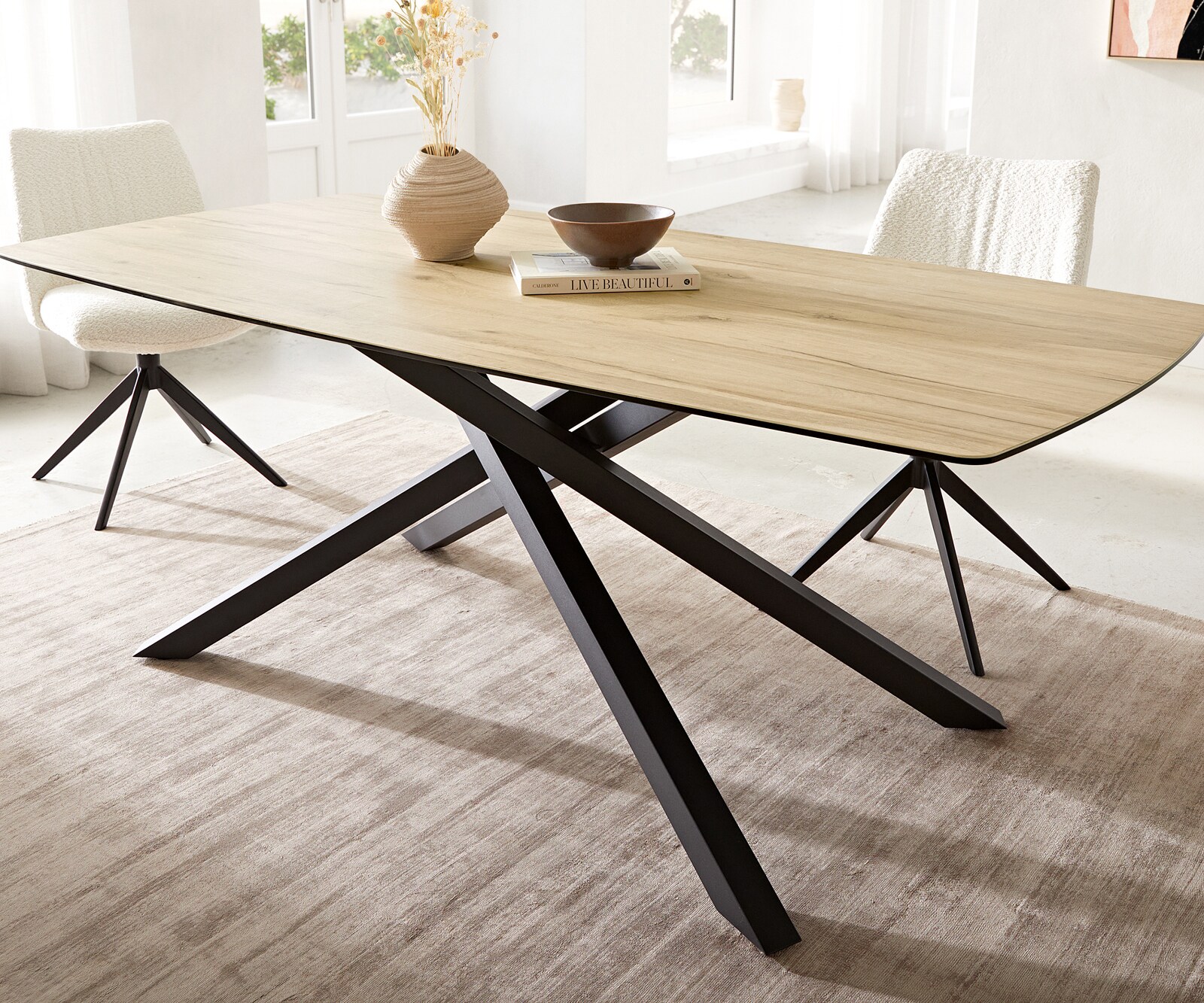 Маса Boot 200x100 Keramik Laminam® Sabbia Дъбцвят КръстРамка Правоъгълник Черен Edge 5