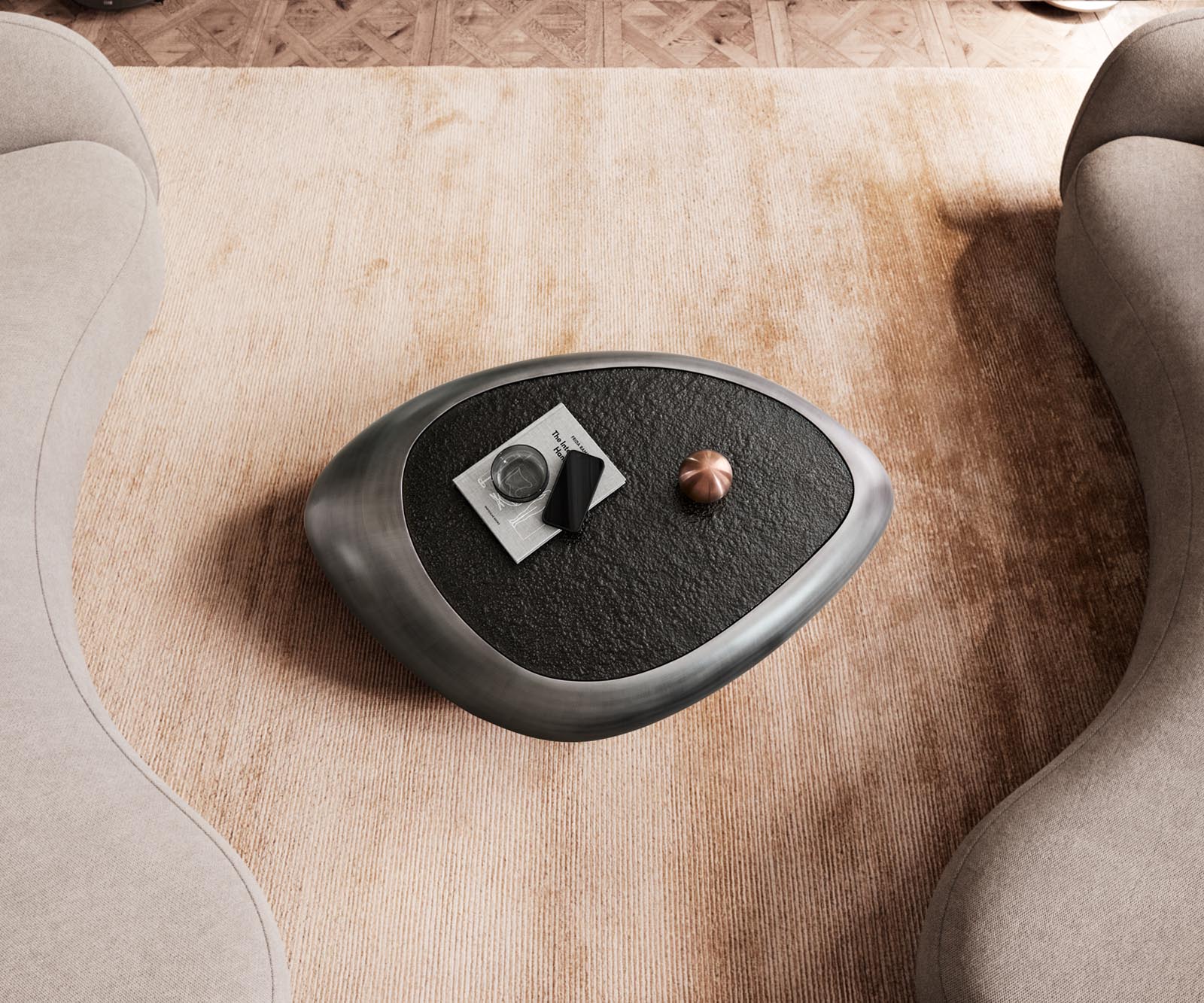 Масичка за кафе Sagana 120x80 cm сребрист металик със сиво релефно стъкло 4