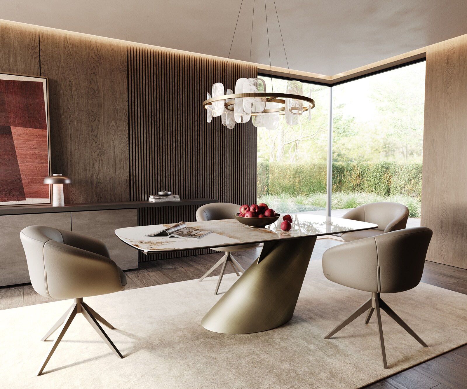 Edge Boot трапезна маса 200x100 керамика Minas Melange Бяло-бежово Cono Metallic Gold 7