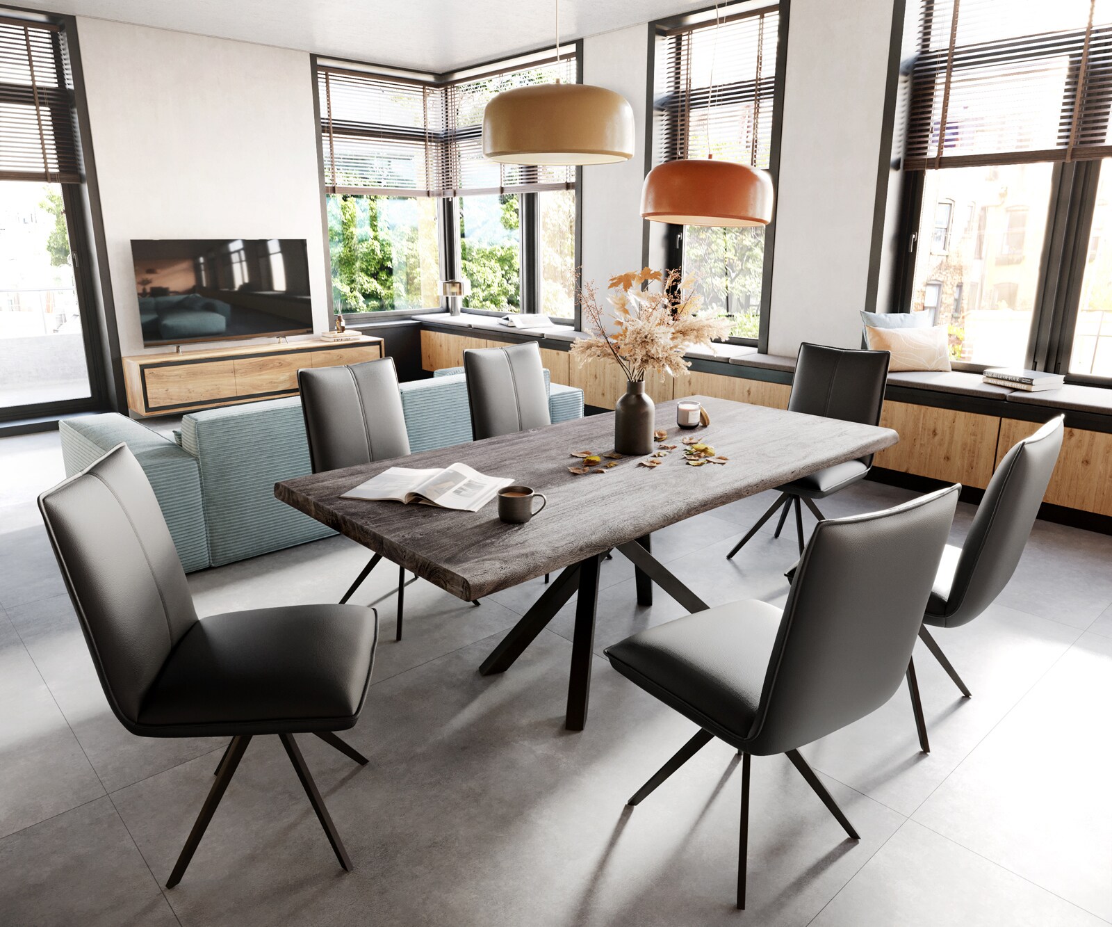 Врътящ се стол Естествена кожа Черен Конус крак плосък Черен 360° въртящ се Покет пружина Lelio-Flex 4