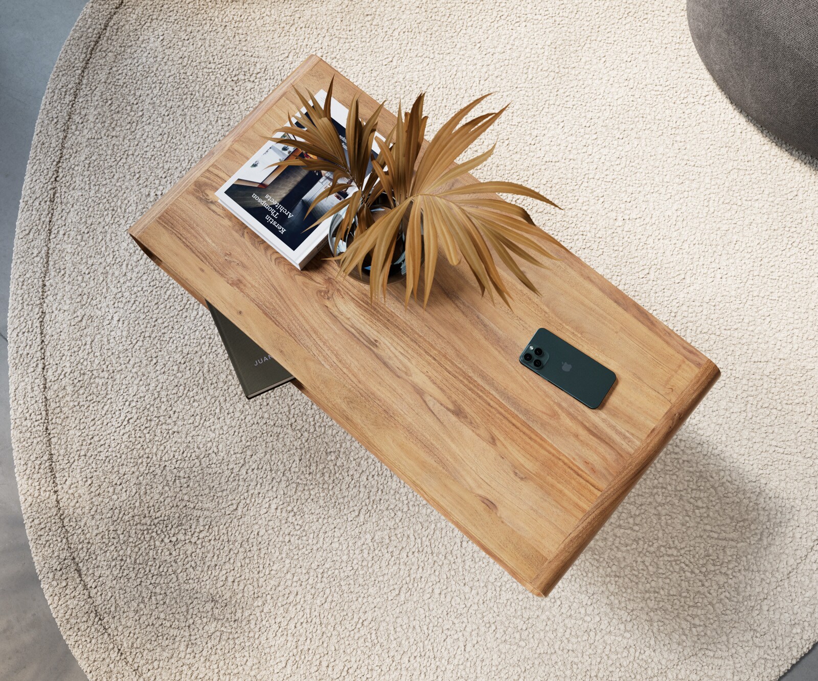 Масичка за кафе Anaya 100x50 cm естествена акация 1 рафт L-крак от неръждаема стомана 3