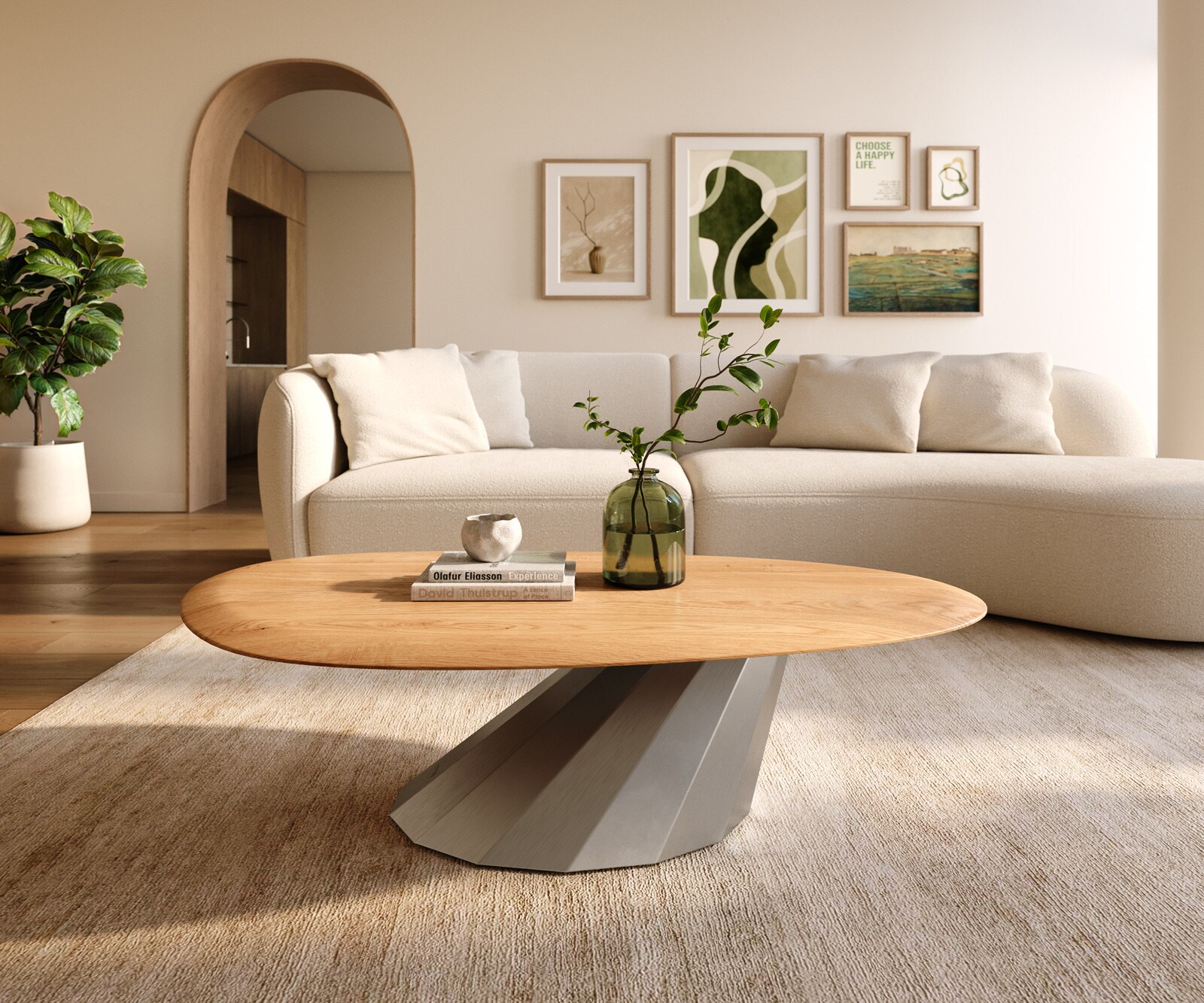 Масичка за кафе Edge Oval 140x75 cm естествен дъб кръгъл ръб Parabi матирана неръждаема стомана 1