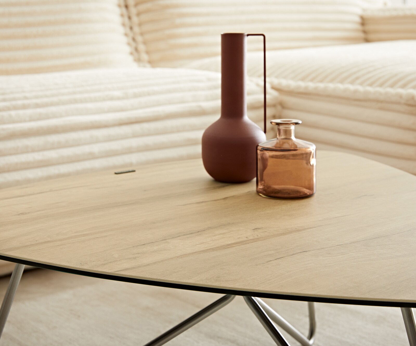 Холна маса 88x85 cm Керамика Laminam® Sabbia Дъбов цвят Метални огънати крака, кръгли Неръждаема стомана Ekrem 6