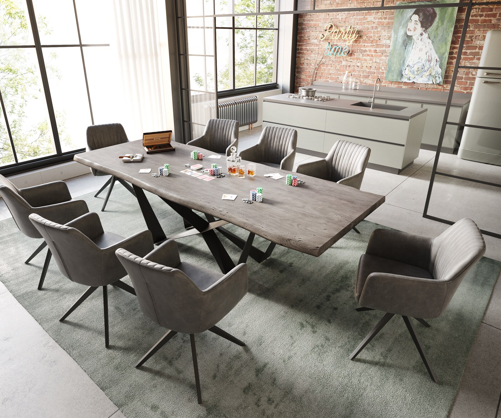 Маса 260x100 XL Акация Платинен цвят Spider плоска стомана Черен Edge 5