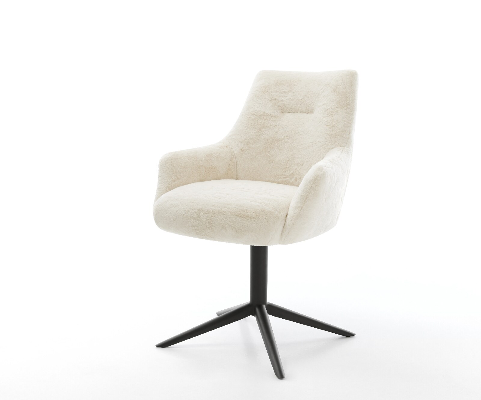 Въртящ се стол Alja-Flex с подлакътници Плюш кремаво-бяло Основа черно Въртене на 360° Люлееща се функция Ядро от джобни пружини 1