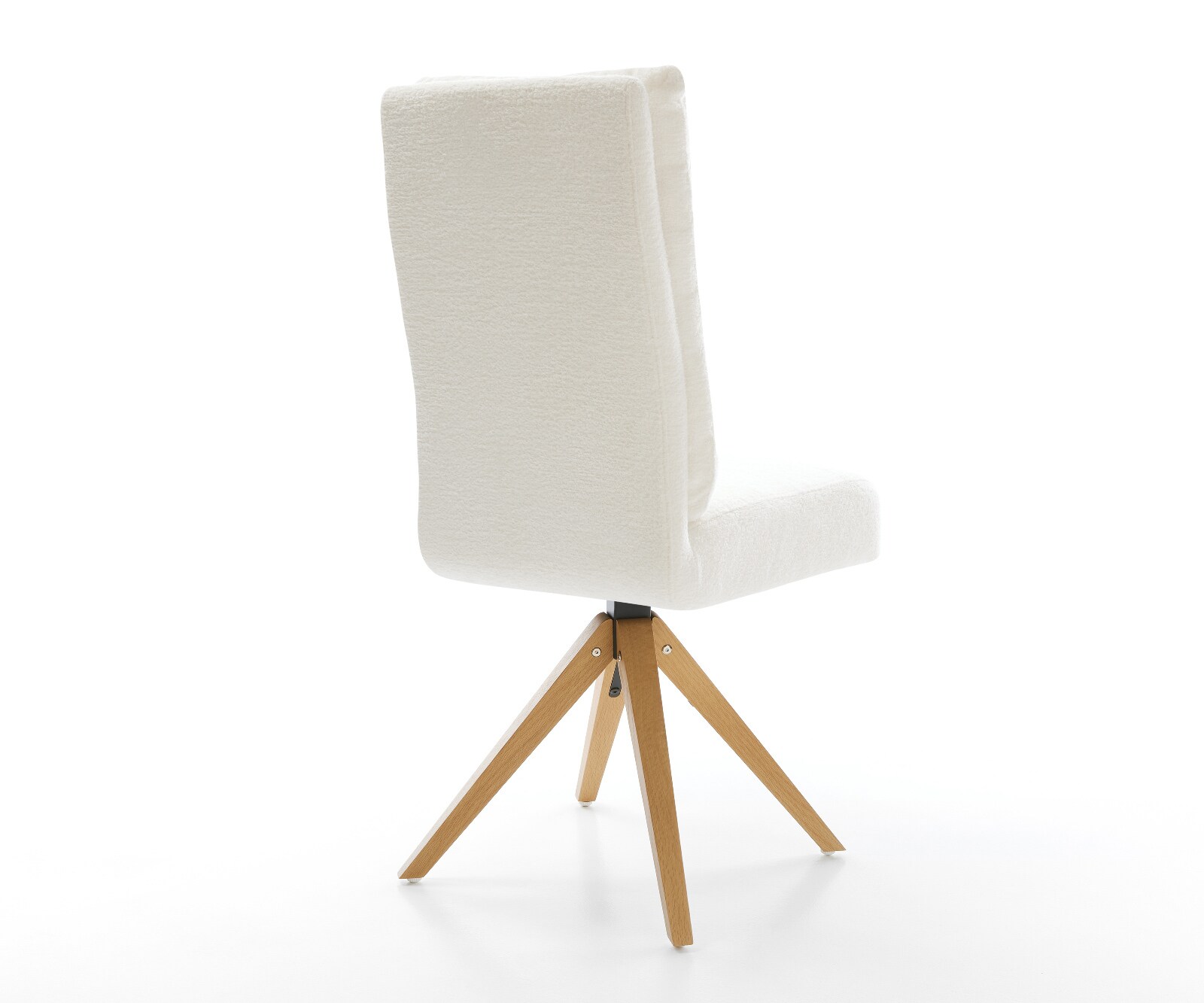 Въртящ се стол „Pela-Flex Bouclé Soft Beige“ с дървена рамка с изчистени линии в естествен цвят, въртящ се на 180°, с джобни пружини 5