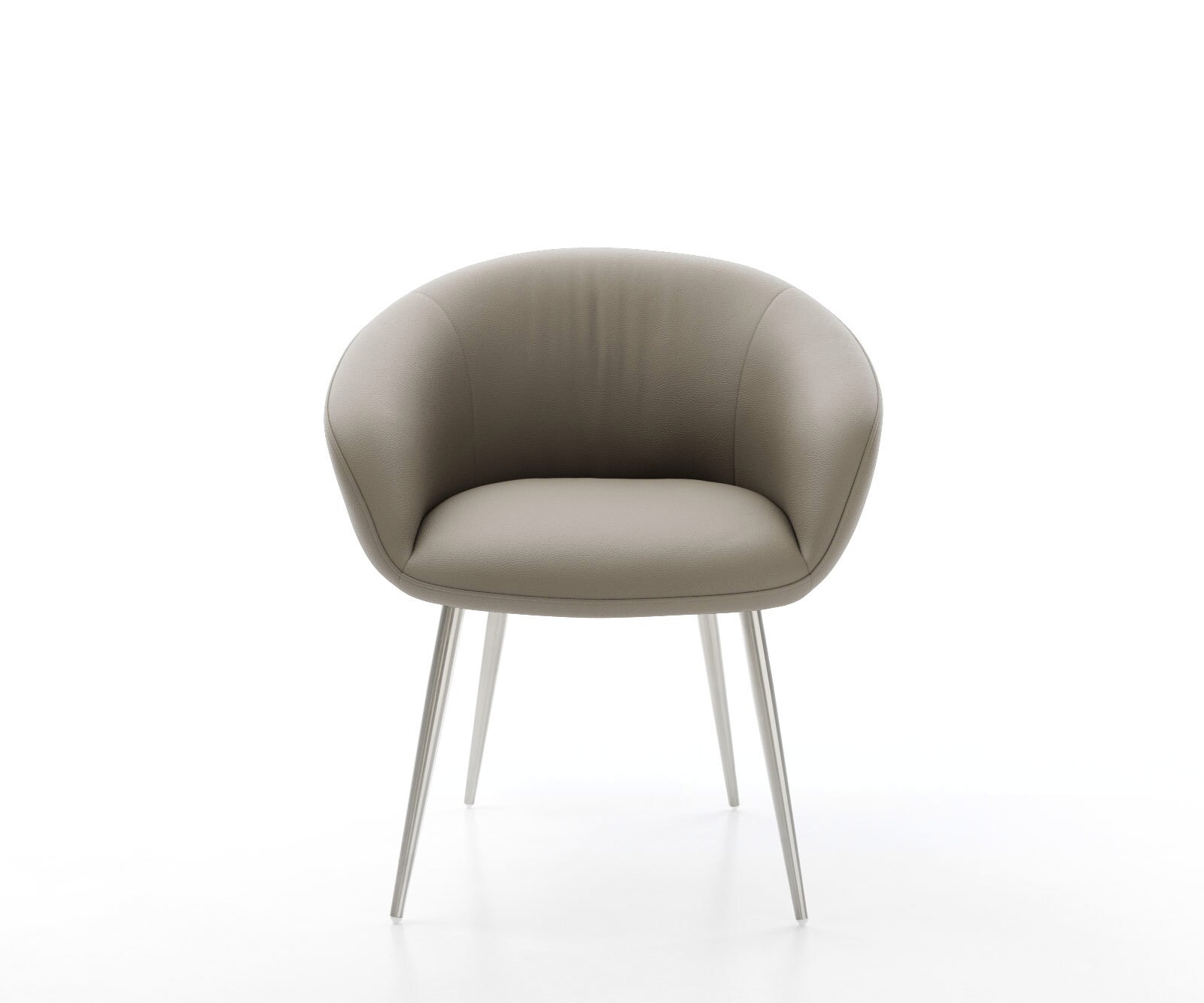 Трапезен стол с подлакътници Естествена кожа Сиво-Кафяв 4 крака конични Неръждаема стомана Покет пружина Vinka-Flex 2