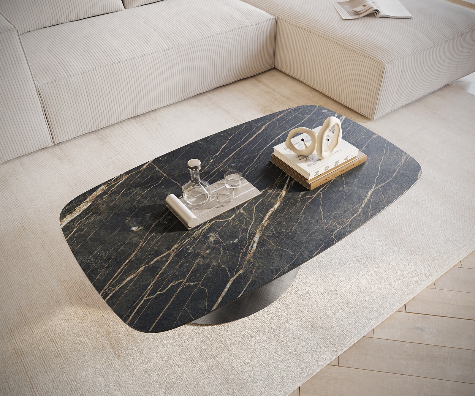 Масичка за кафе Edge Boot 120x70 cm керамика Laminam® Noir Desir Brown Conis Metallic Silver 3