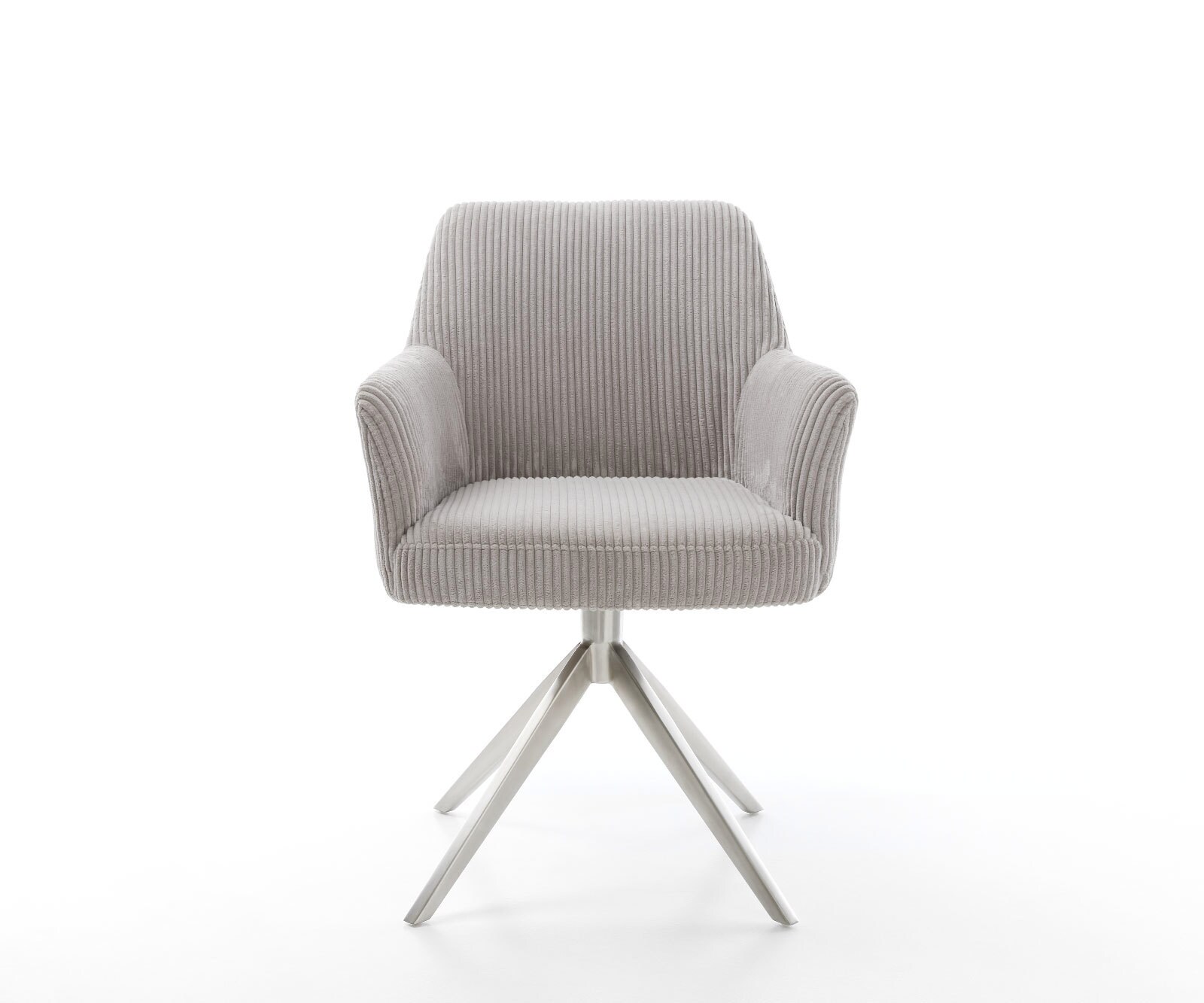 Врътящ се стол с подлакътници Корд СребристСив Конус крак плосък Неръждаема стомана 360° въртящ се Покет пружина Xana-Flex 2