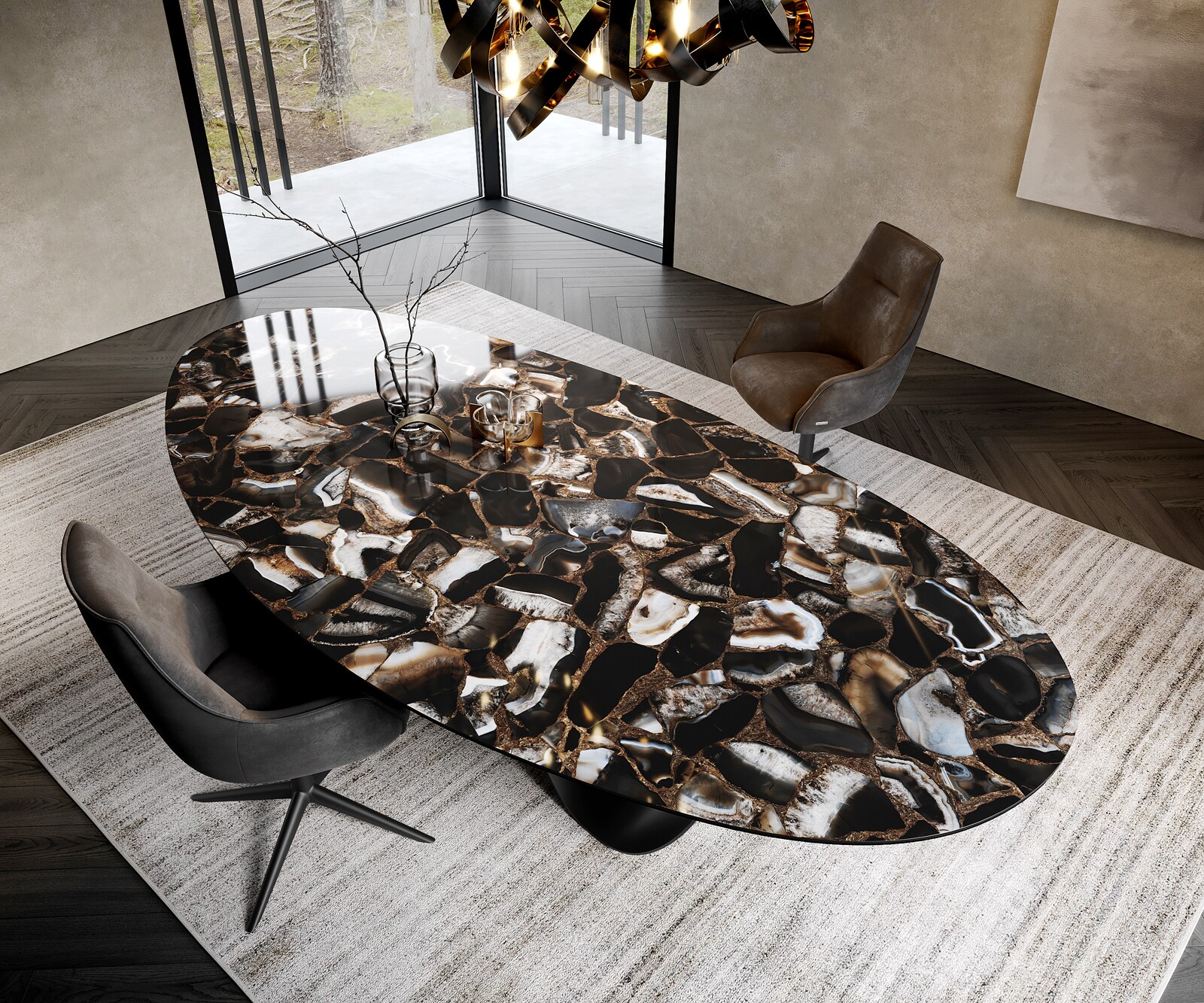 Трапезна маса Edge Oval 280x130 см, керамика Iris FMG Agatablack Infinity, метал в черно 2