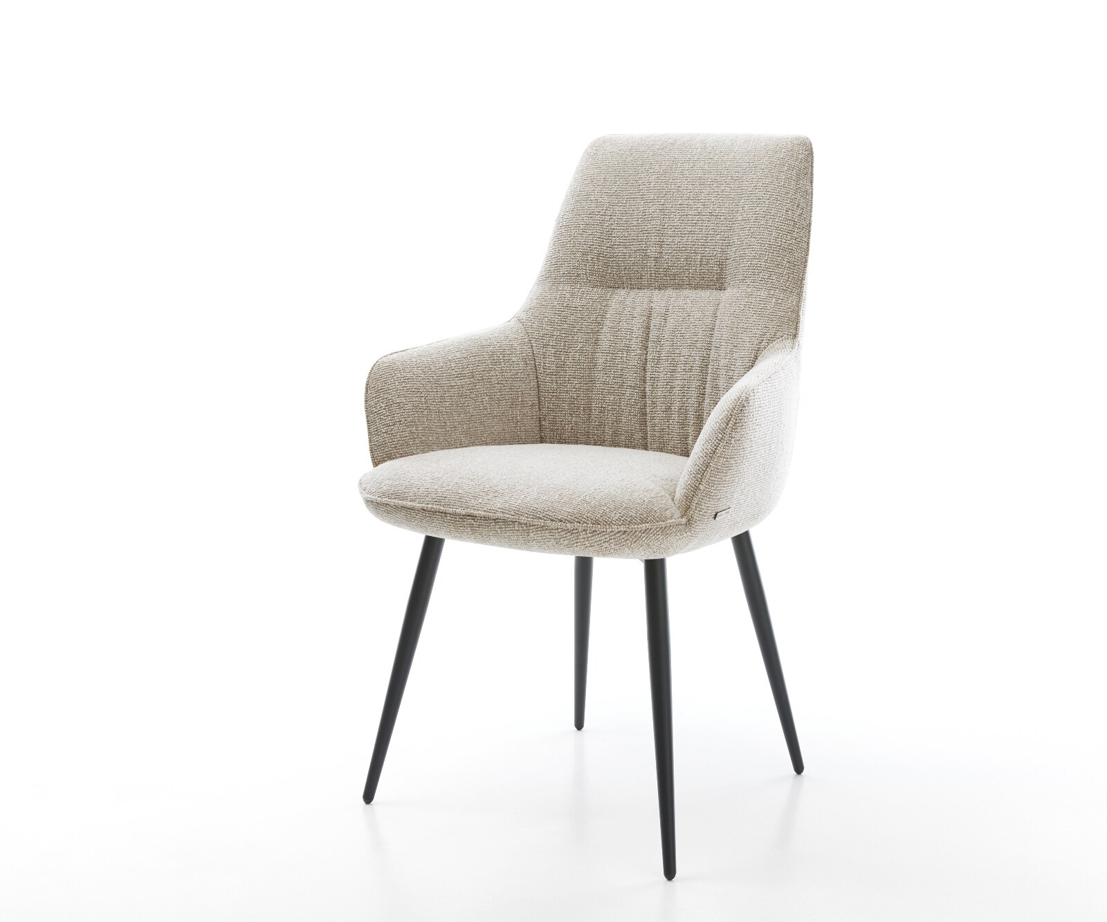 Трапезен стол Zelia-Flex с подлакътници, Светлобежов плат, 4-футова конусовидна черна пружинна сърцевина 1