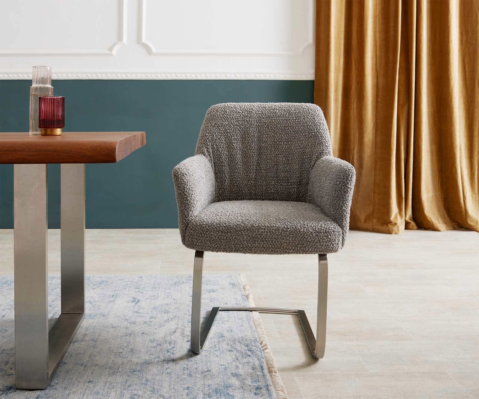 Люлеещ стол с подлакътници Букле Сребристо сив Конзолен крак плосък Неръждаема стомана Покет пружина Xana-Flex 1 Люлеещ стол с подлакътници Букле Сребристо сив Конзолен крак плосък Неръждаема стомана Покет пружина Xana-Flex 1