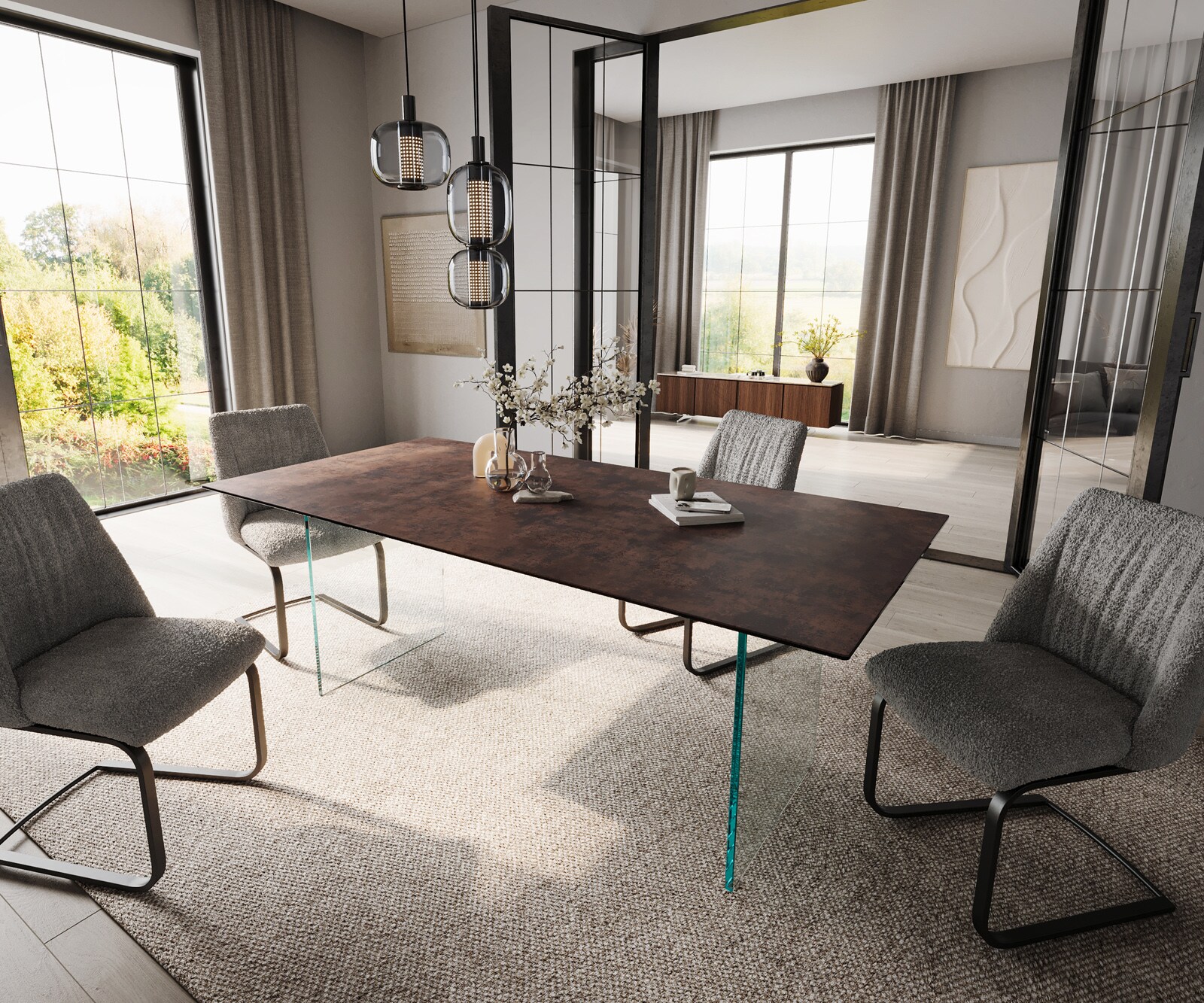 Трапезна маса Edge 200x100 стъкло антично кафява рамка стъкло 5