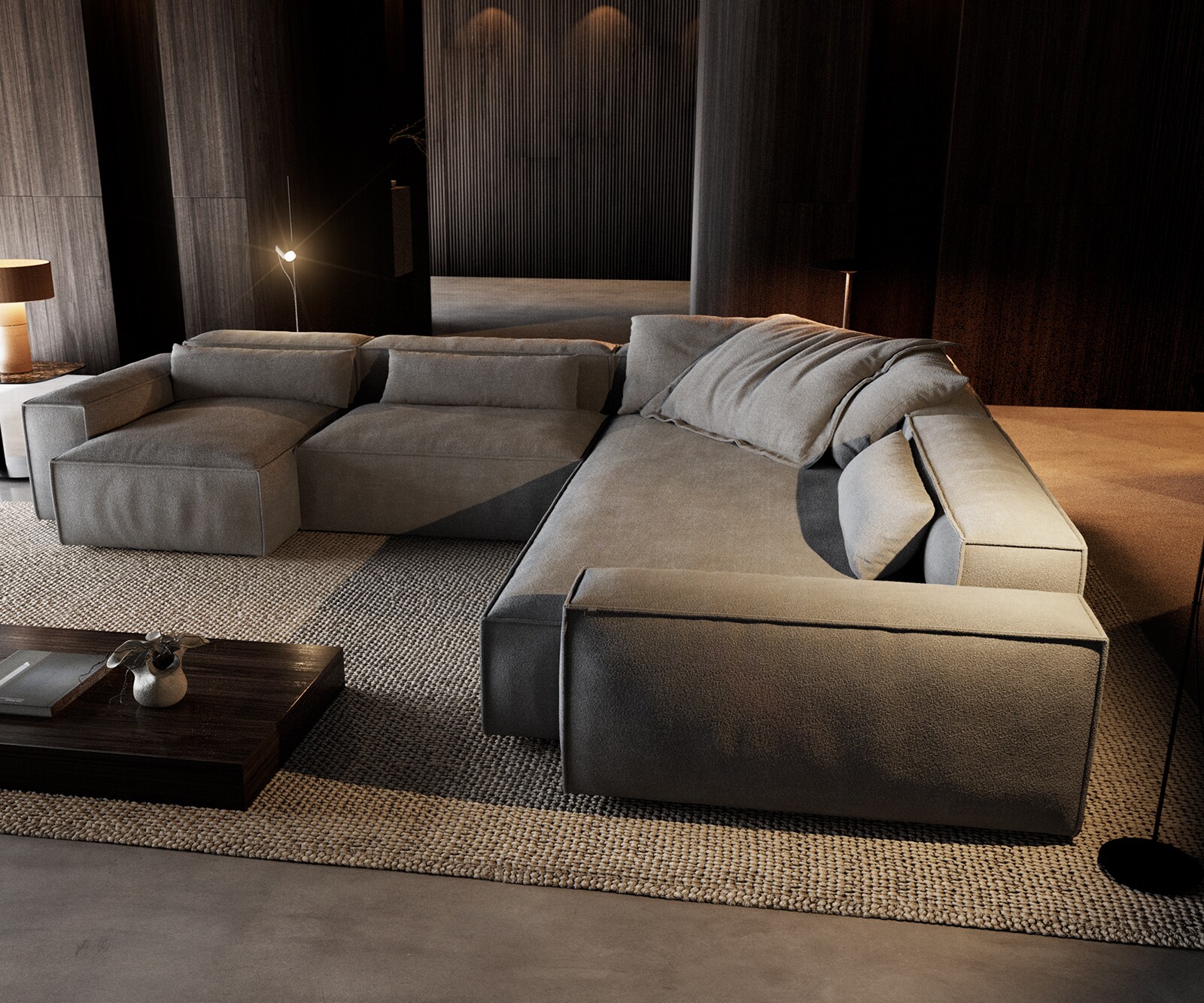 Дневен кът Freestyle 360x290 cm текстурирана тъкан меко сиво с тръбен шев 4