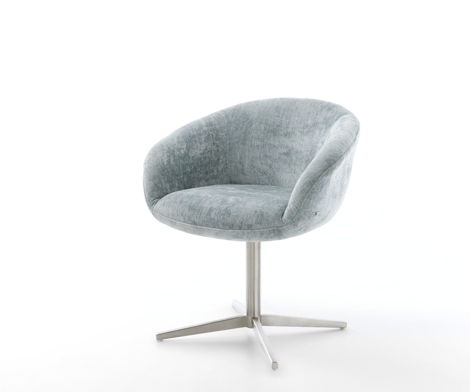 Врътящ се стол с подлакътници Шенил ПастелСин Офис основа Неръждаема стомана 360° въртящ се Покет пружина Vinka-Flex 1