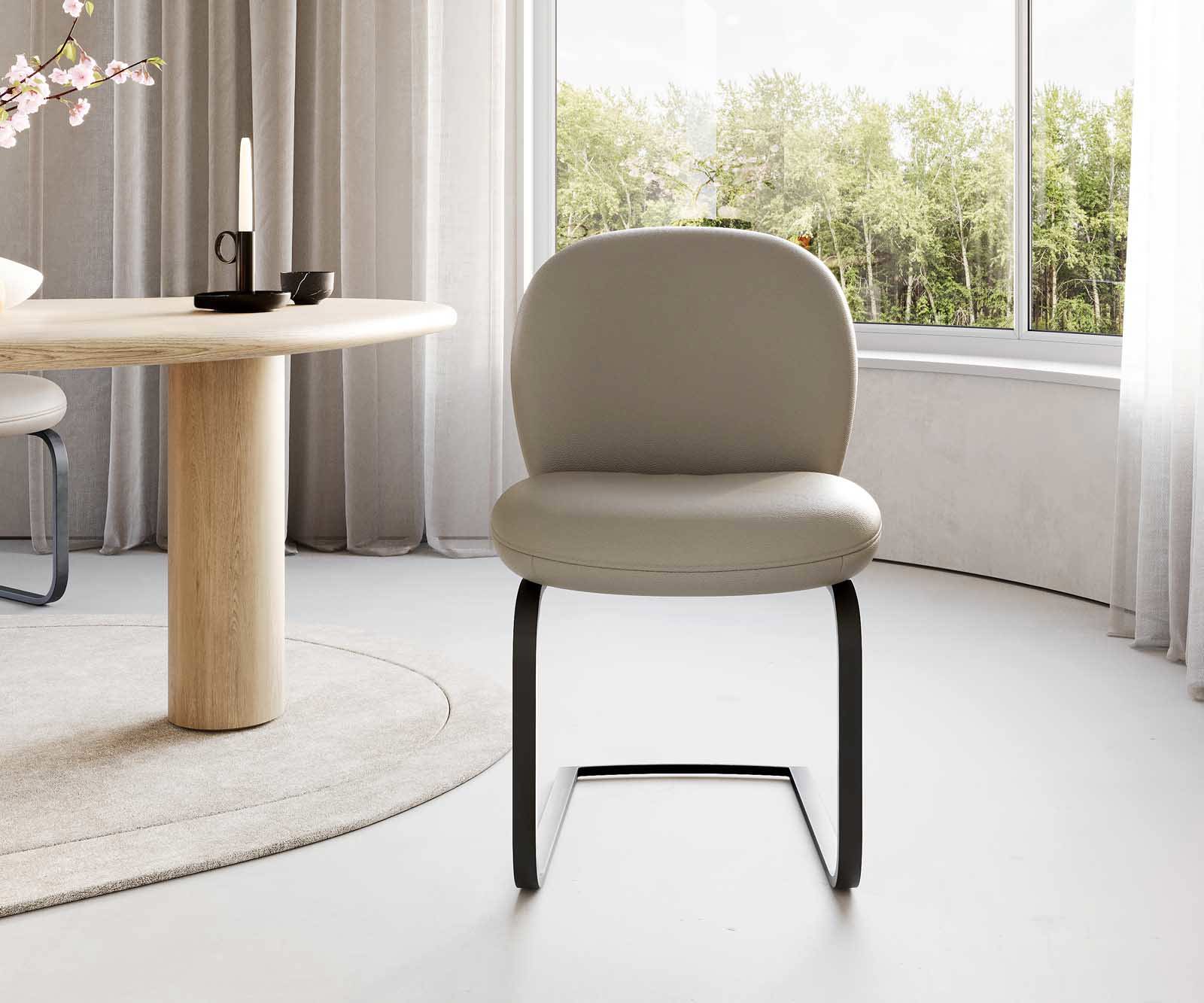 Люлеещ стол Естествена кожа Сиво-Кафяв Конзолен крак плосък Черен Покет пружина Nube-Flex 2