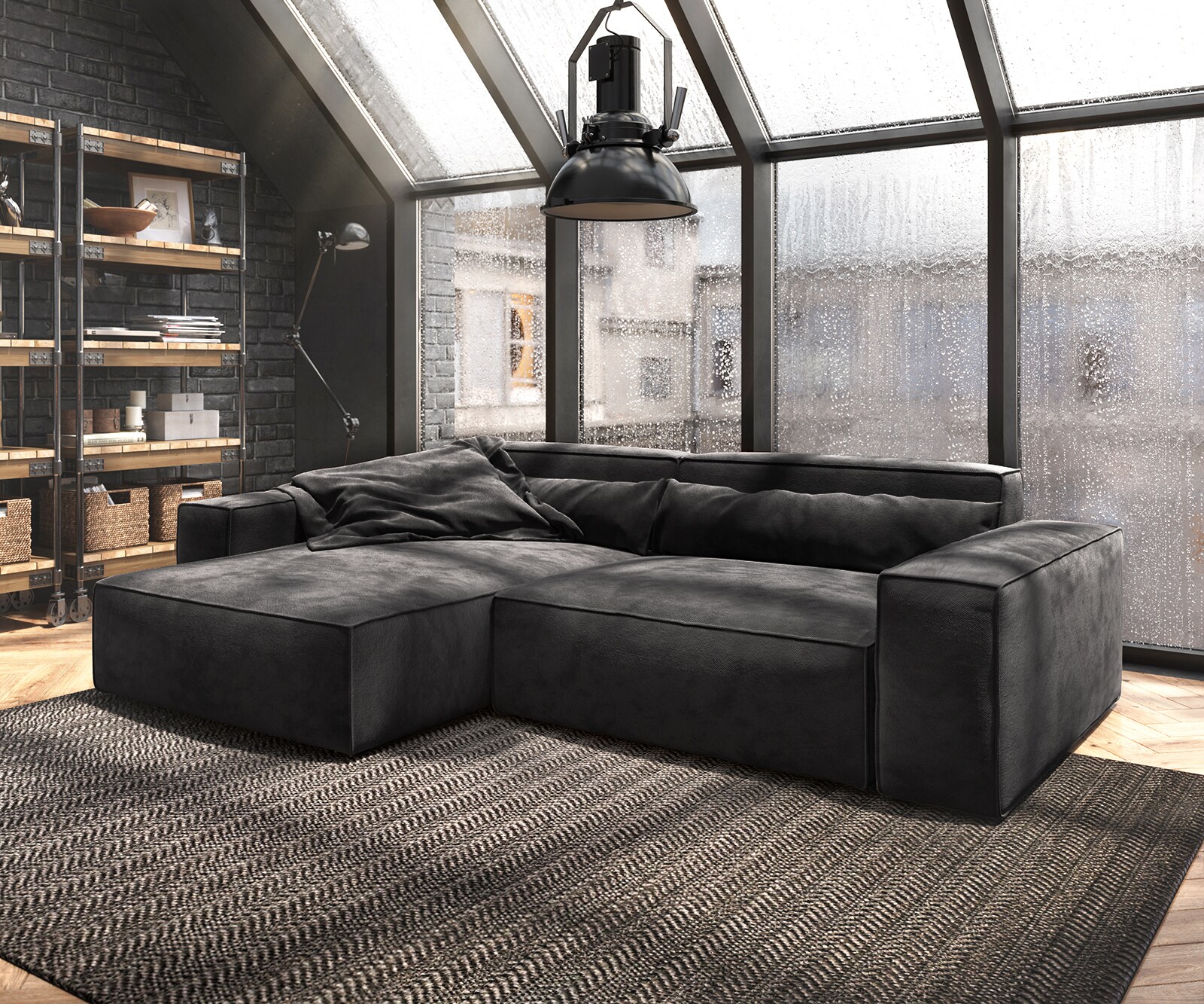 Ъглов диван XL 270x170 cm Микрофибър Черен Варианти лежанка Sirpio
