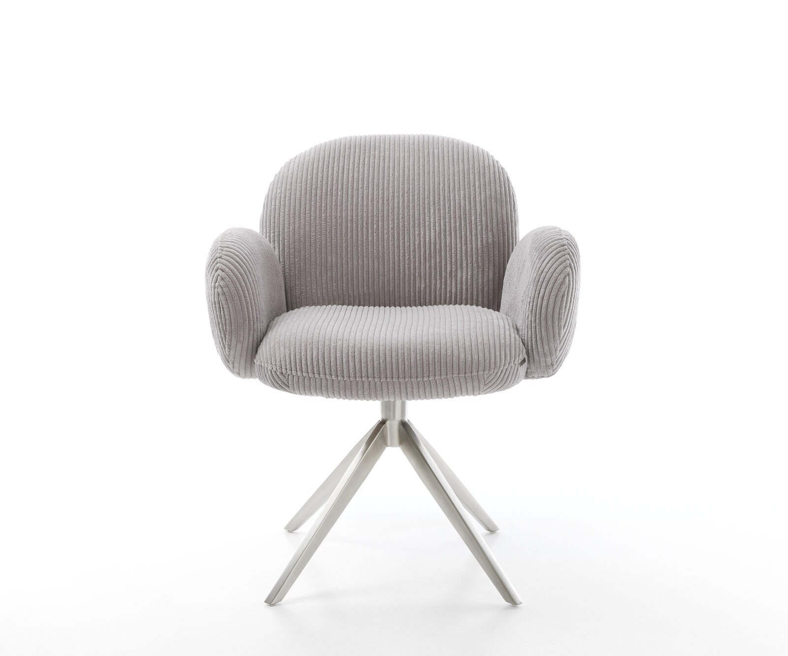 Врътящ се стол с подлакътници Корд СребристСив Конус крак плосък Неръждаема стомана 360° въртящ се Покет пружина Nube-Flex 2