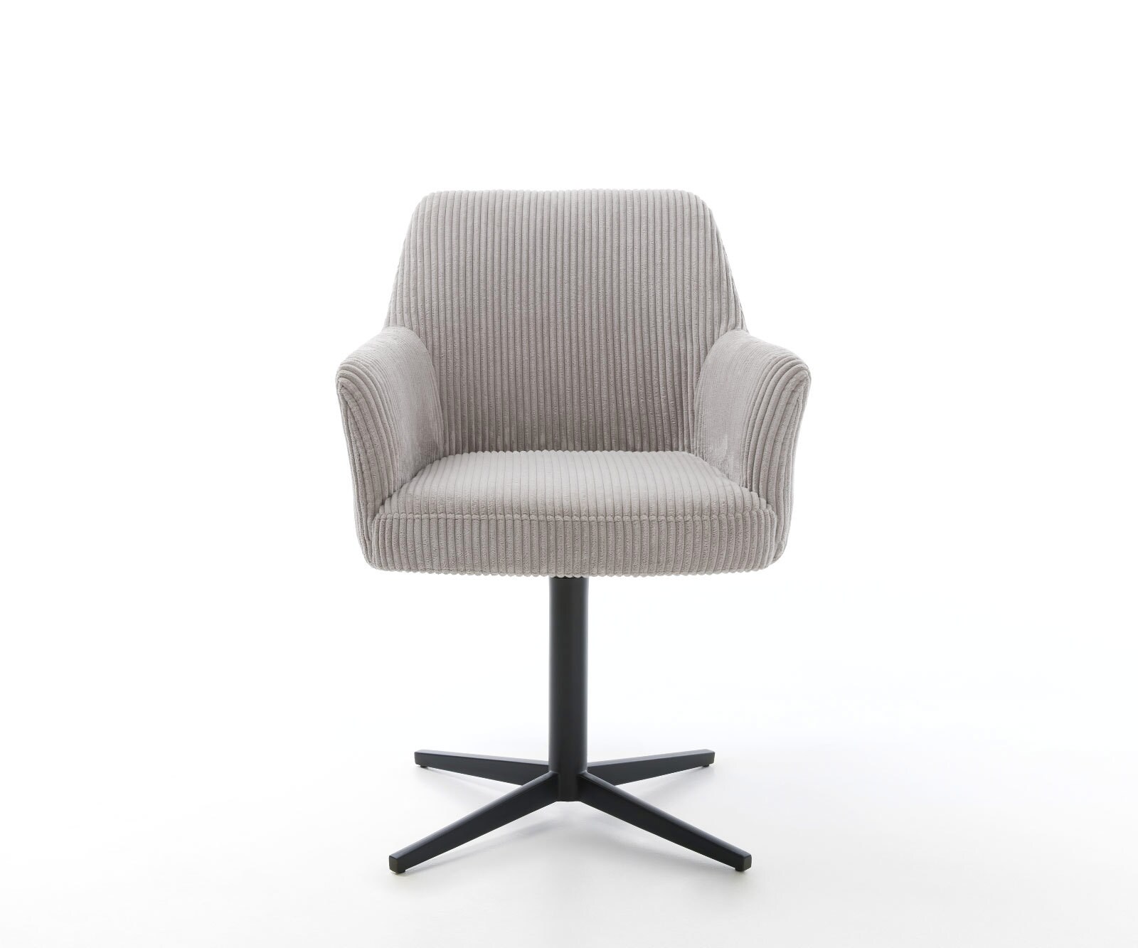 Врътящ се стол с подлакътници Корд СребристСив Офис основа Черен 360° въртящ се Покет пружина Xana-Flex 2