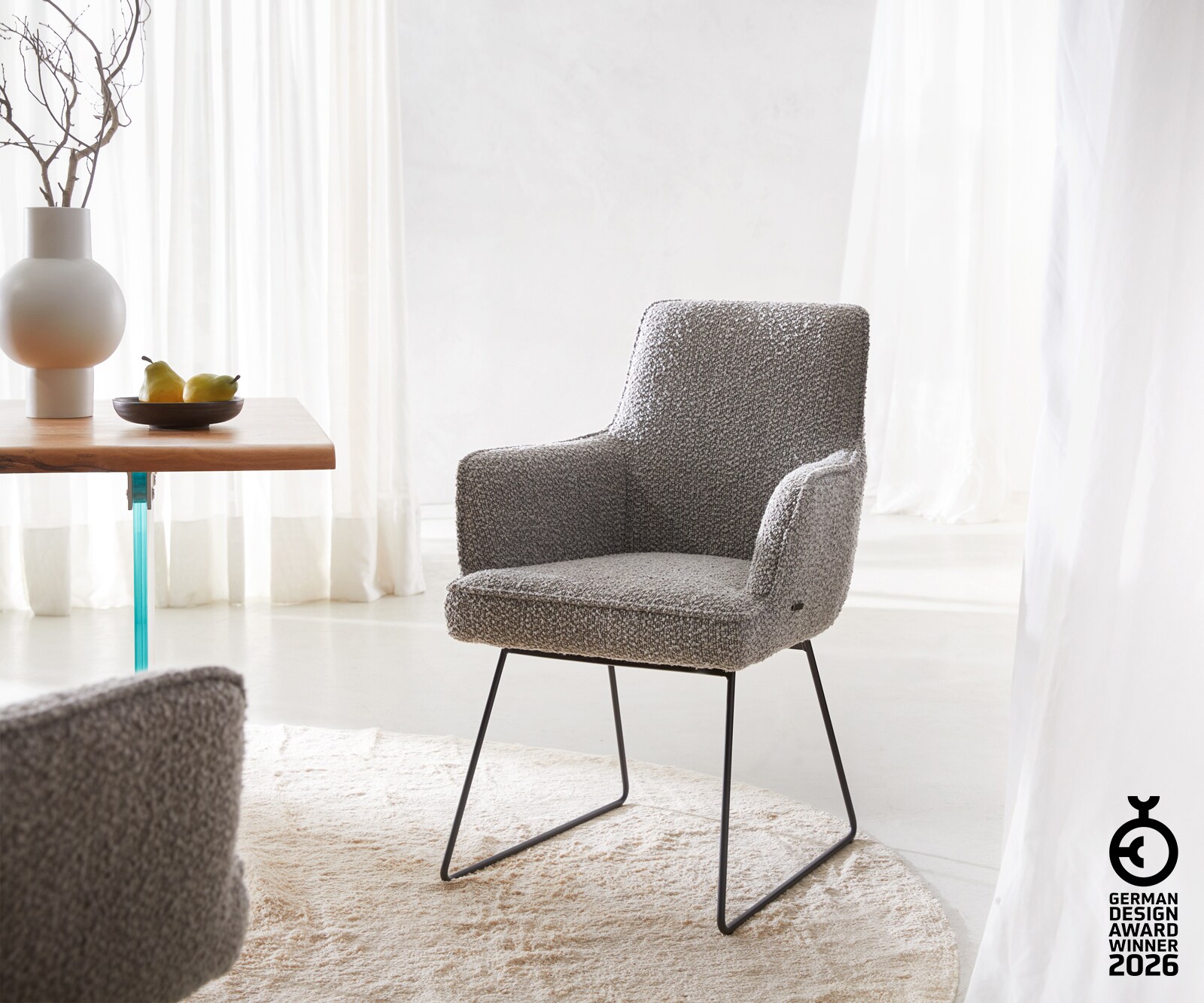 Стол Букле Сребристосив Извити крака Черни Покет пружина Heira-Flex