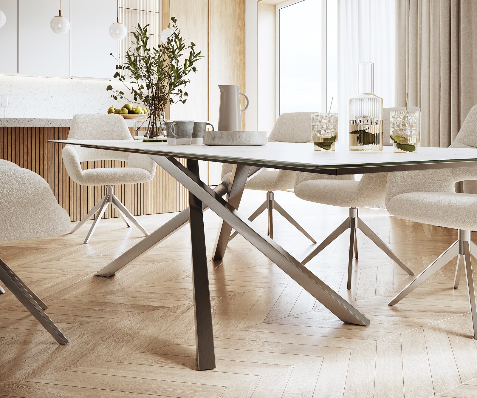 Маса 300x100cm Keramik Laminam®Statuarietto Бял КръстРамка Правоъгълник Неръждаема стомана Edge 5