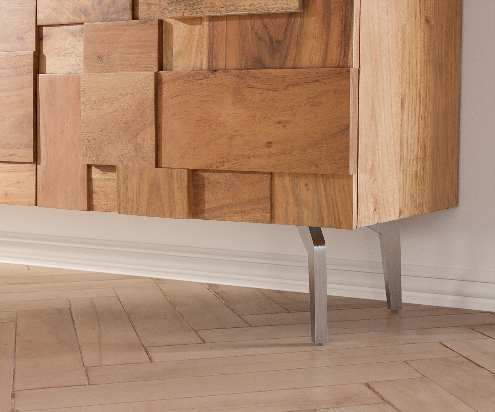 ТВ шкаф 175 cm 4 Врати Акация Натурал винкелКрак Неръждаема стомана Puzzle 4 ТВ шкаф 175 cm 4 Врати Акация Натурал винкелКрак Неръждаема стомана Puzzle 4