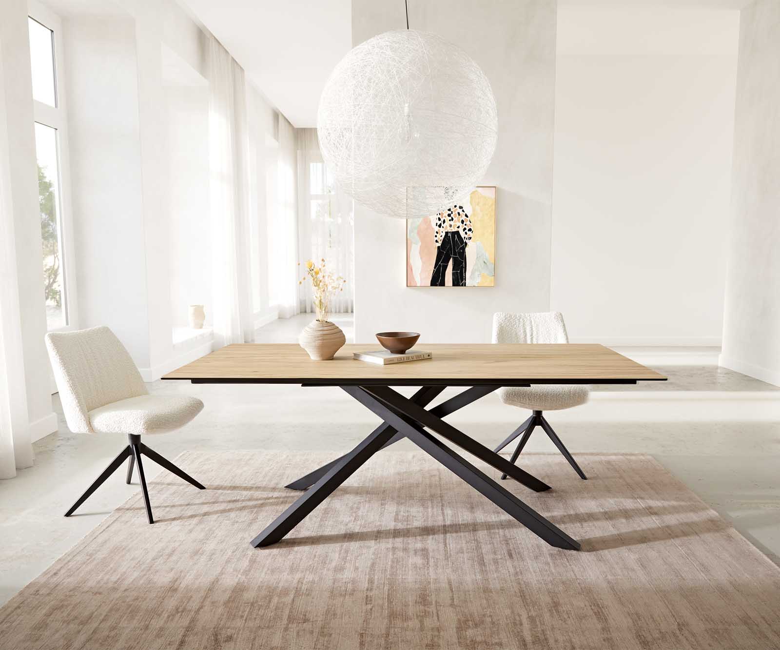 Маса 200x100 Keramik Laminam® Sabbia Дъбfarbig КръстРамка Правоъгълник Черен Edge