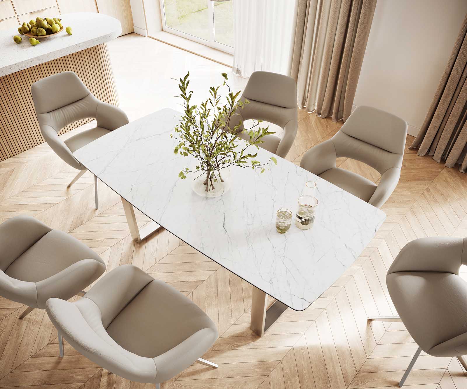 Маса Bootsform 200x100 Keramik Laminam® Statuarietto Бял Неръждаема стомана Тесен профил Edge 3