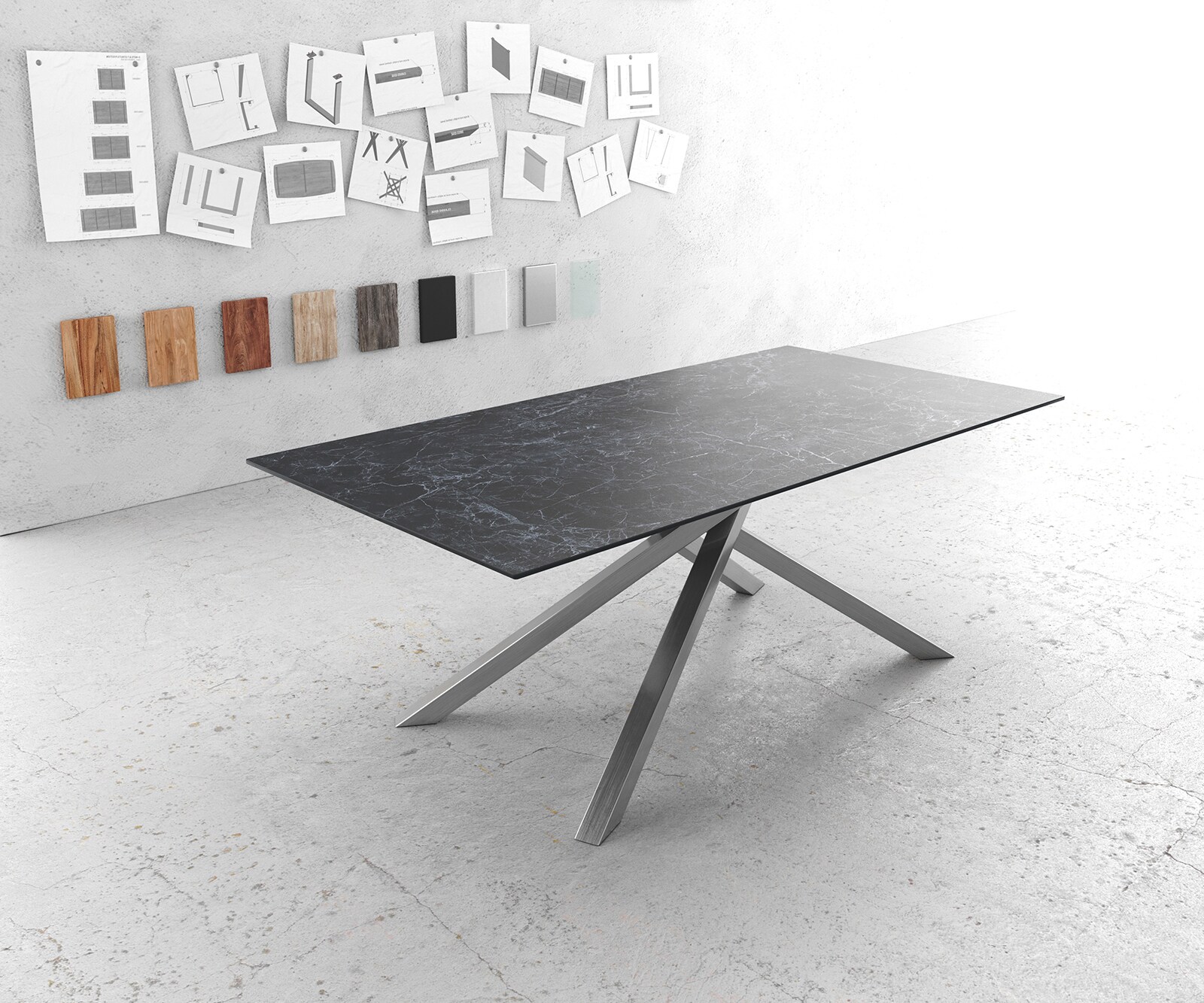Маса 200x100cm Keramik Laminam®Nero Greco Антрацит КръстРамка Правоъгълник Неръждаема стомана Edge