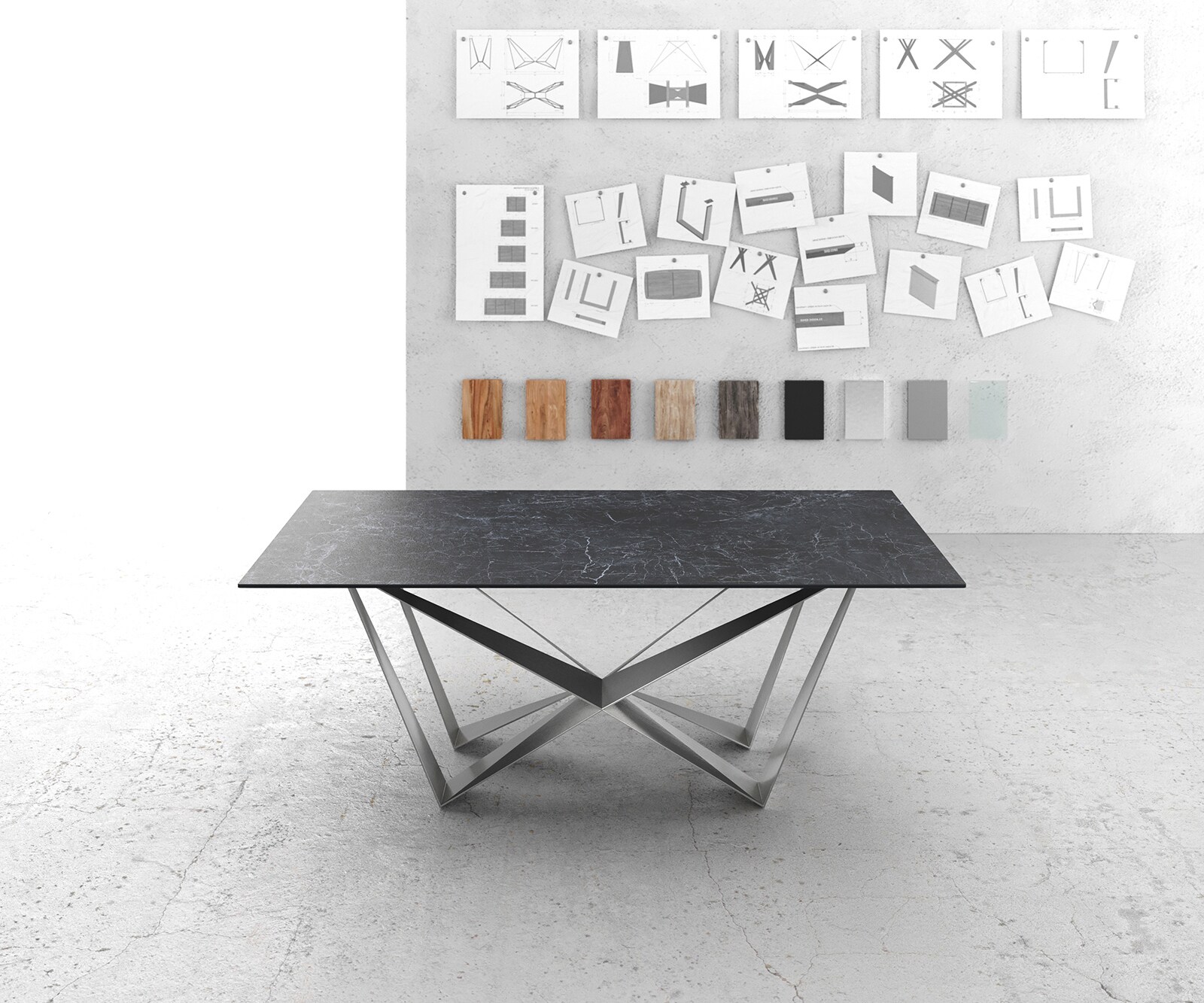 Маса 200x100cm Keramik Laminam®Nero Greco Антрацит Spider плоска стомана Неръждаема стомана Edge 1