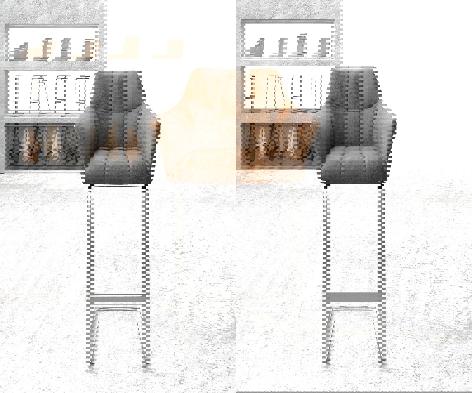 Бар стол Винтидж Кафяв Конзолен крак плосък Неръждаема стомана Yulo-Flex 1 Бар стол Винтидж Кафяв Конзолен крак плосък Неръждаема стомана Yulo-Flex 1