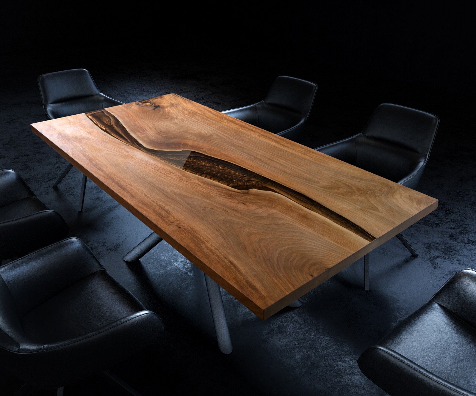 Плот за маса естествен орех 200 см епоксидна кафява металик уникален № 32335