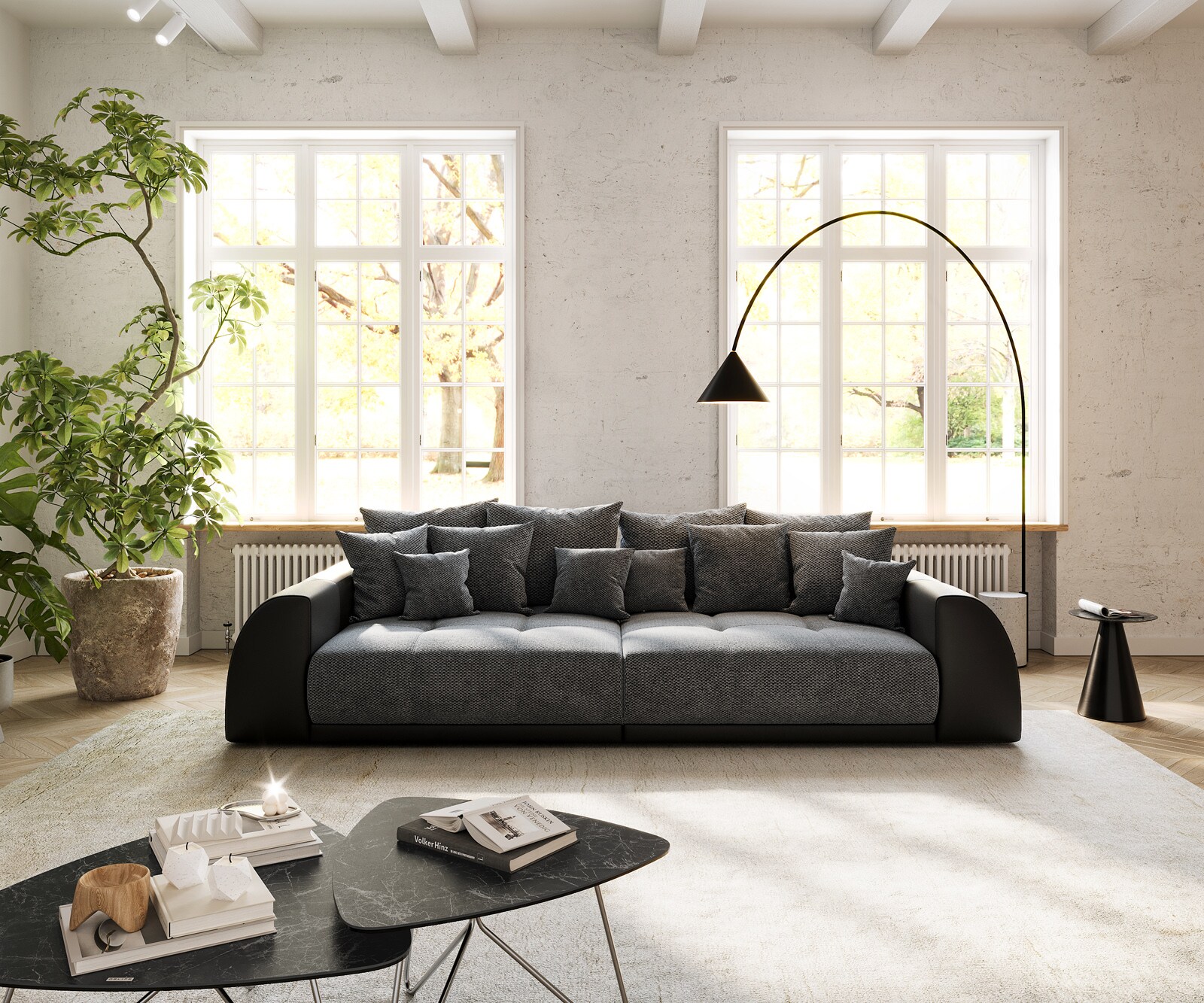 Голям диван 310x135 cm Черен включително възглавници Violetta 2 Голям диван 310x135 cm Черен включително възглавници Violetta 2