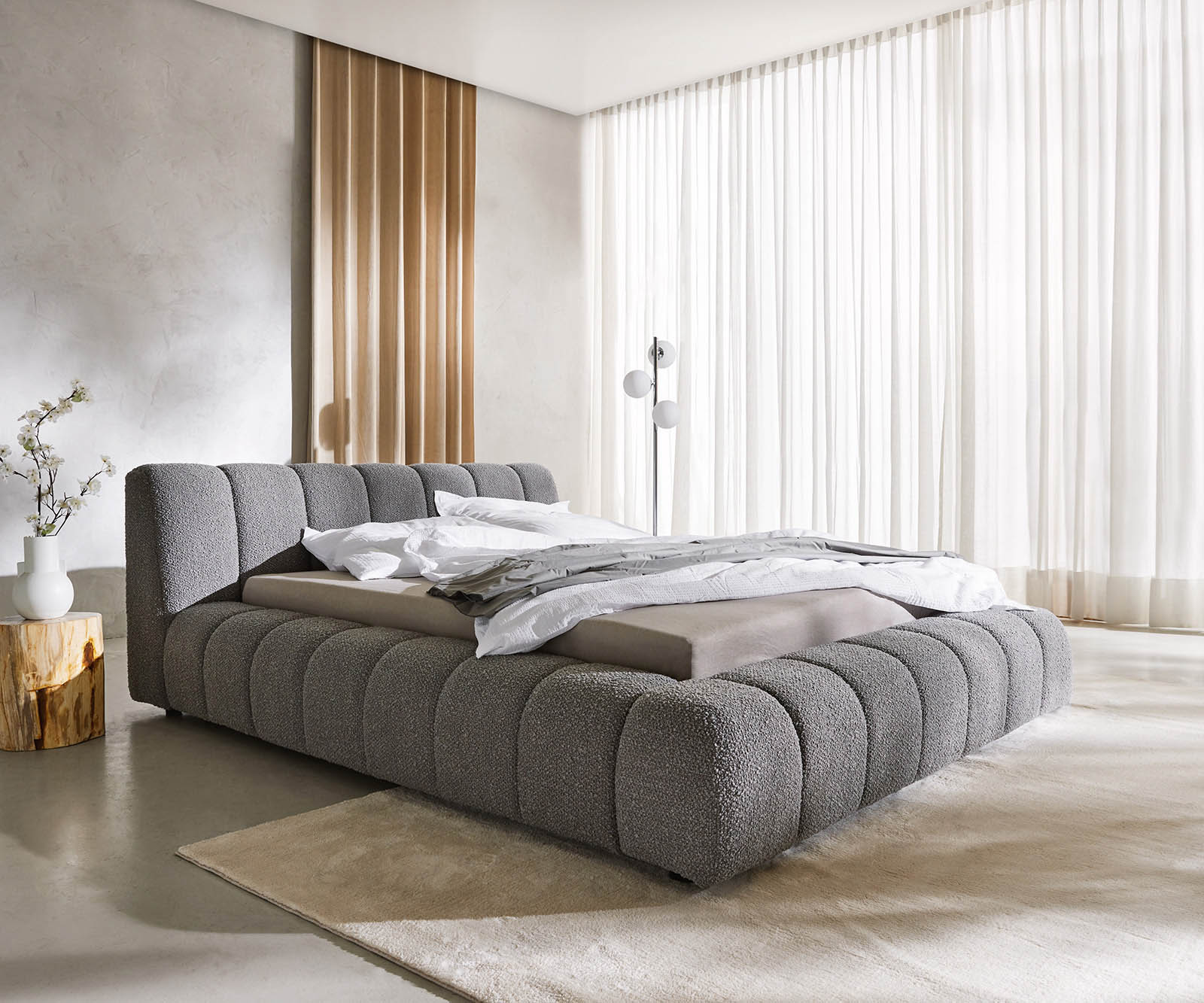 Тапицирано легло Cutio 140x200 cm Bouclé сребристо сиво 1