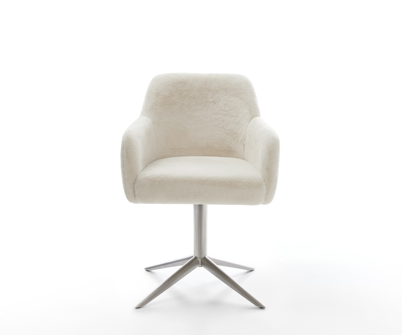 Въртящ се стол Greg-Flex плюшена кремаво-бяла основа неръждаема стомана 360° въртяща се люлееща се функция сърцевина от джобни пружини 1