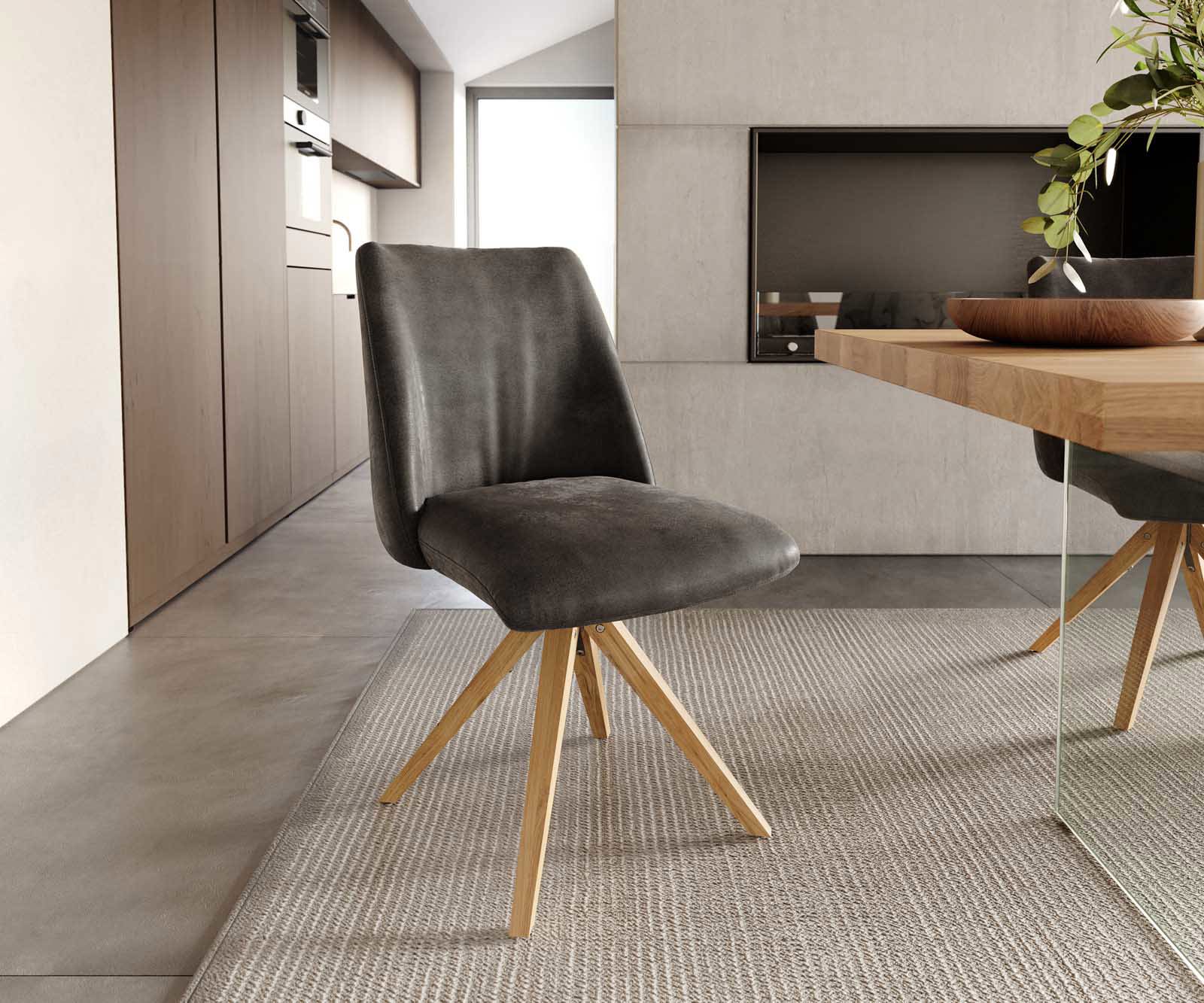 Врътящ се стол Антрацит Винтидж Дървена рамка  Натурал 180° въртящ се Покет пружина Elso-Flex Врътящ се стол Антрацит Винтидж Дървена рамка  Натурал 180° въртящ се Покет пружина Elso-Flex