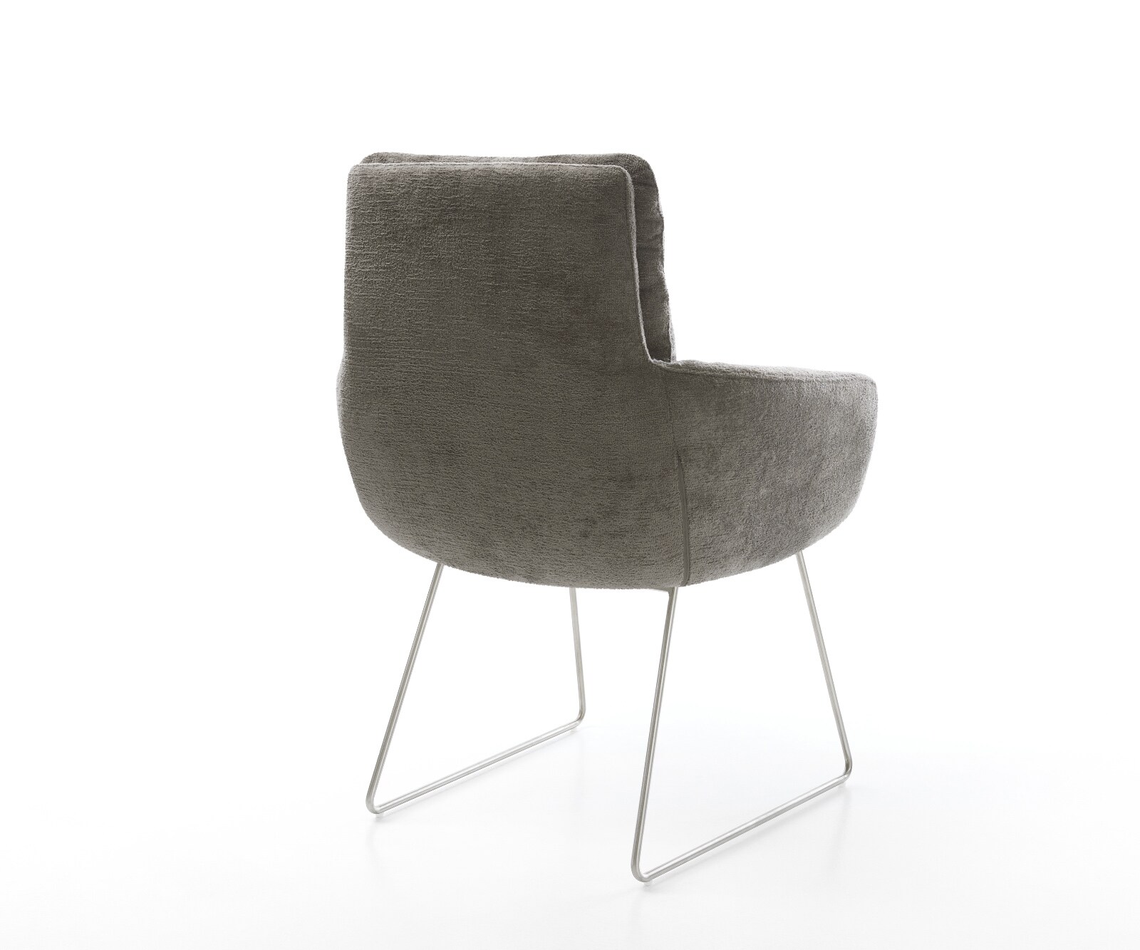 Трапезен стол Abelia-Flex с подлакътници Bouclé Soft Mud Основа за шейни от неръждаема стомана 5