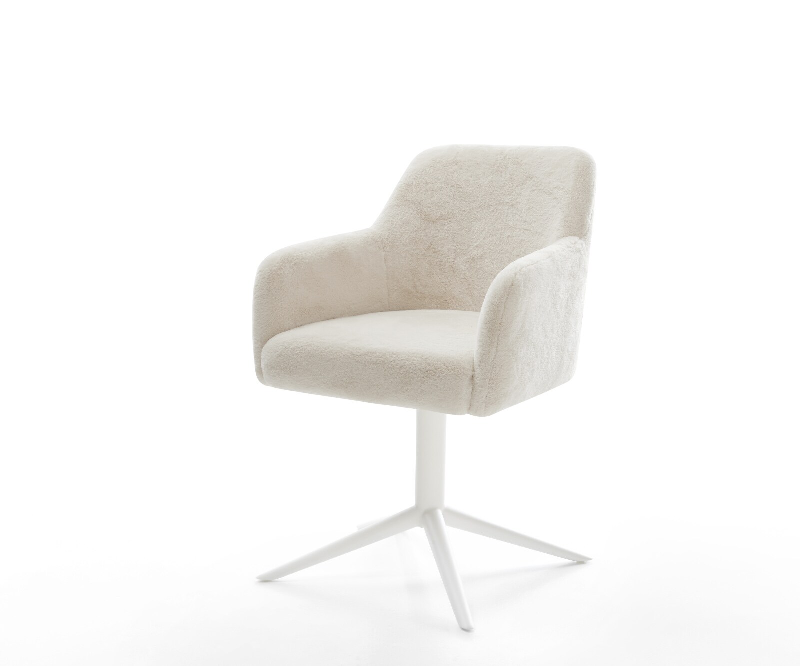 Въртящ се стол Greg-Flex Плюш крем-бяло База бяла Завъртане на 360° Люлееща се функция Ядро от джобни пружини