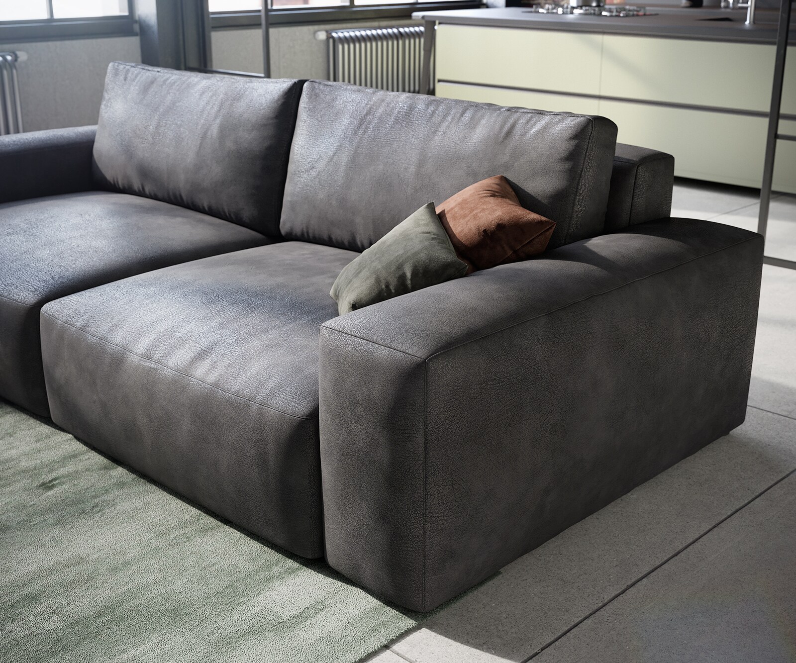 Голям диван Lanzo L 230x95 см Имитация на кожа Винтидж Антрацит  4